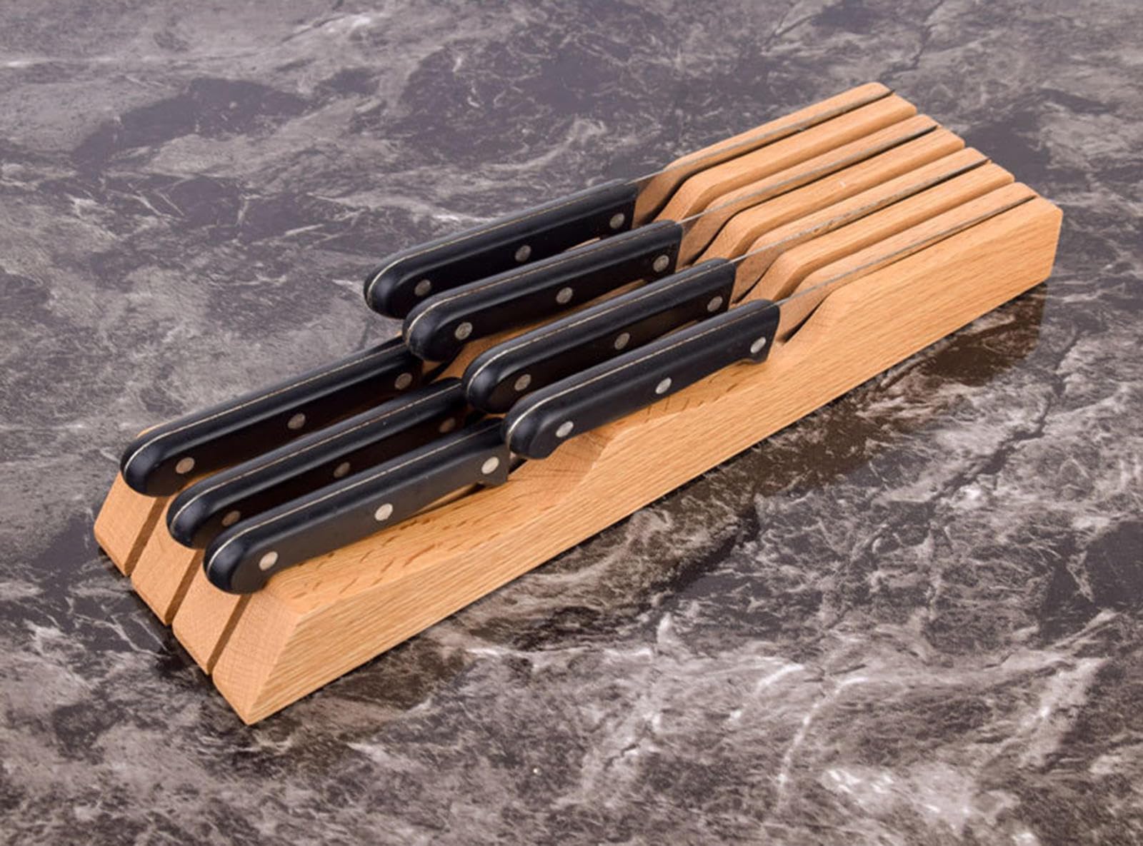 VIDECOR Bloque de Cuchillos para Cajón de Roble - Superficie de Trabajo de Cocina de Roble o Soporte para Cuchillos de Cajón - Almacenamiento Organizador de Inserción de Cajón de Cubiertos,rubberwood
