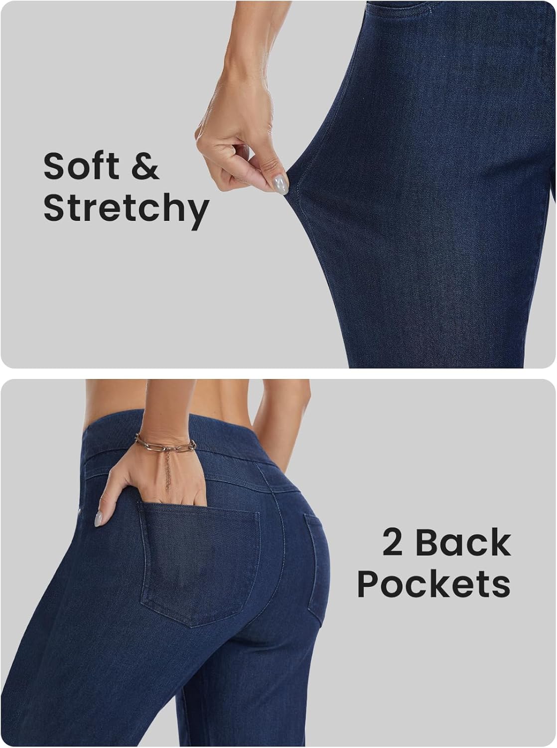 Stretchy Womens Jeans Pull On Straight Leg Jeans for Women Tummy Control Sweatpant Jean with Pockets Casual - Image 5