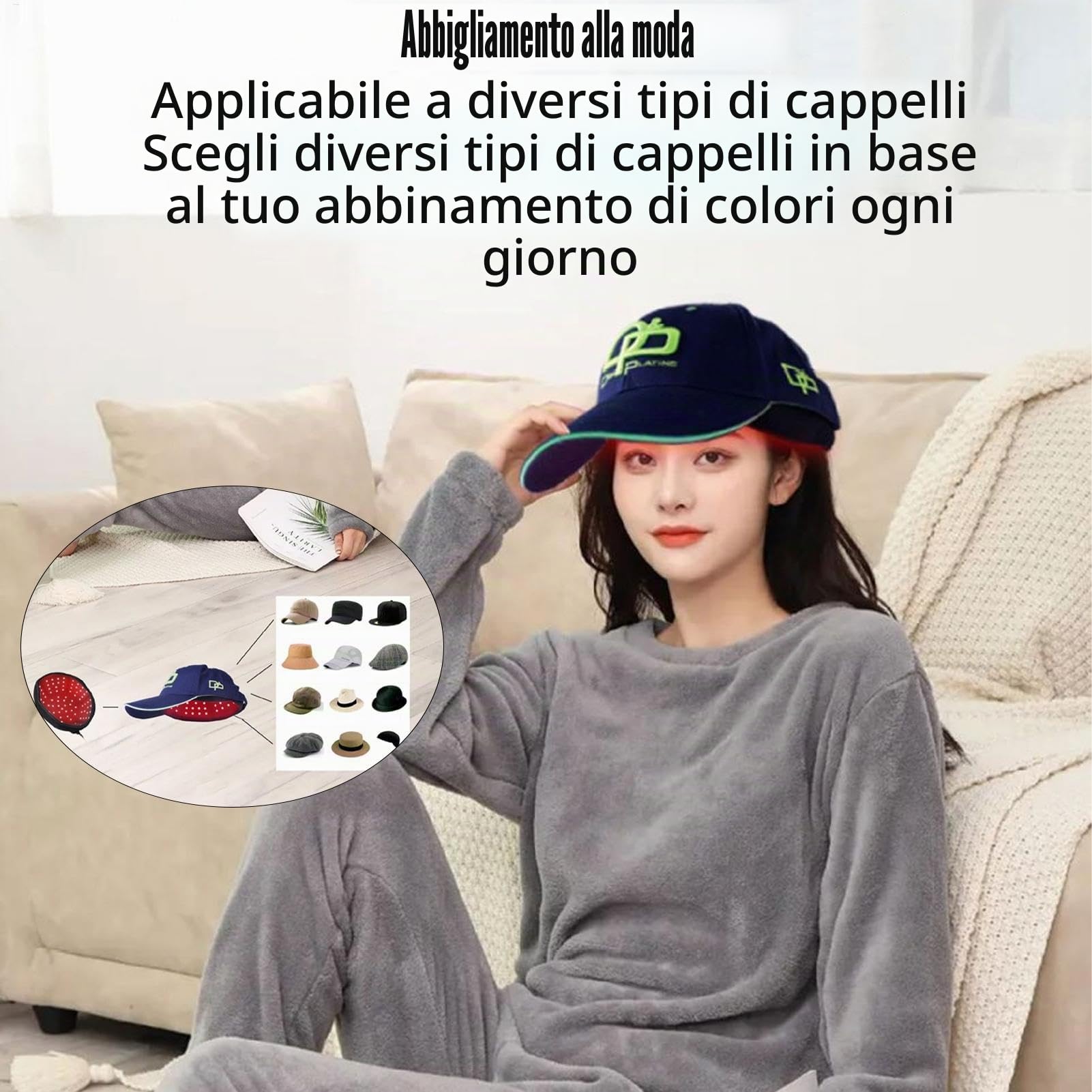 Cuffia per capelli con luce rossa, dispositivo di prevenzione 'alopecia, stimolazione avanzata del cuoio capelluto, vestibilità comoda e leggera, design nero, per diradamento, perdita