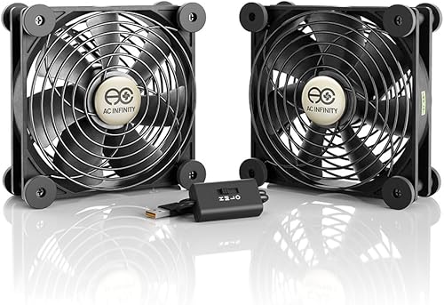 AC Infinity MULTIFAN S7, silencioso ventilador USB dual de 4.724 in, certificado UL para receptor DVR PlayStation Xbox computadora gabinete