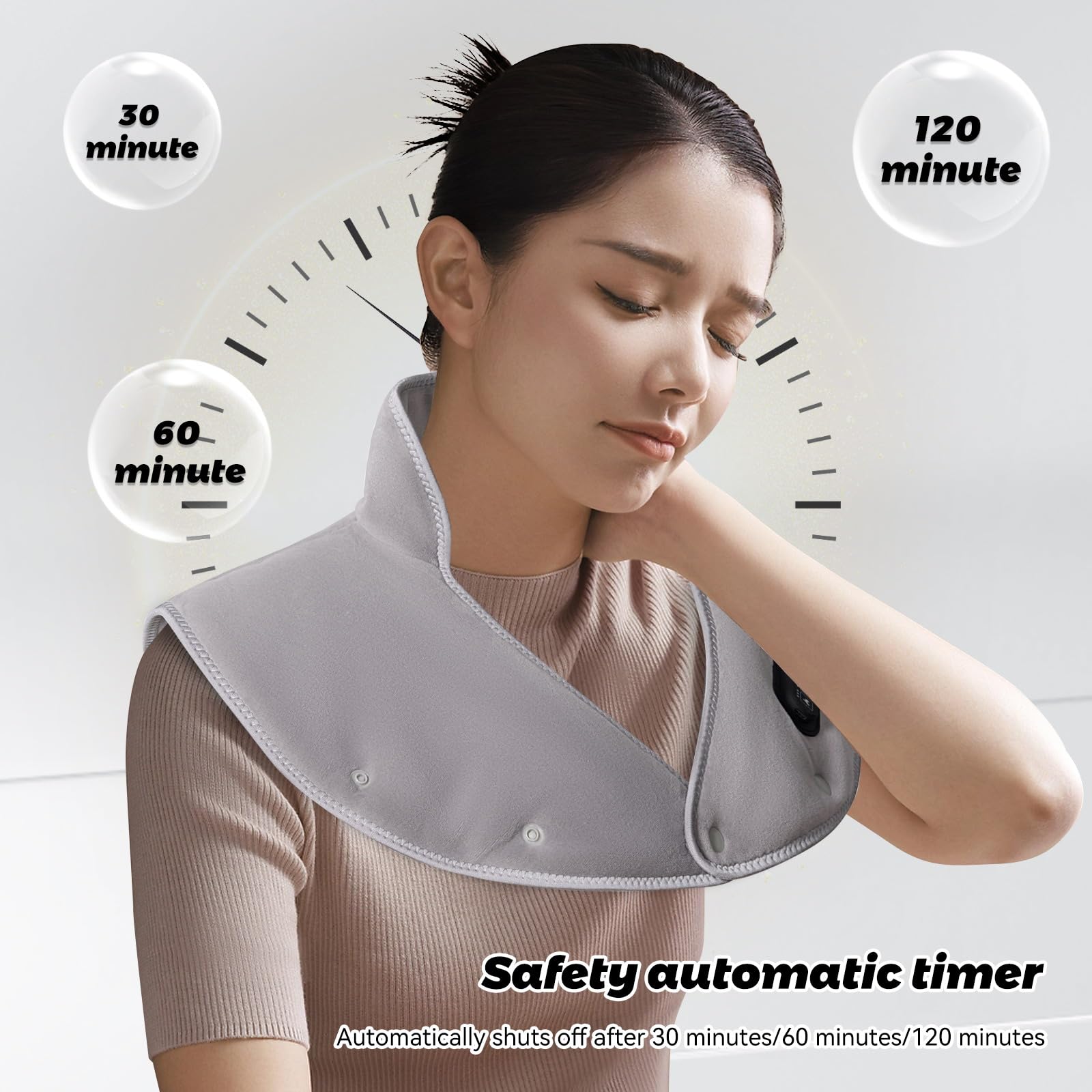 Kabelloses Heizkissen für Nacken Schulter - 3 Temperaturstufen, 3 Vibrationsstufen, 3 Timer, USB-Aufladung - Tragbares Elektrisches Wärmekissen, Geschenk für Frauen