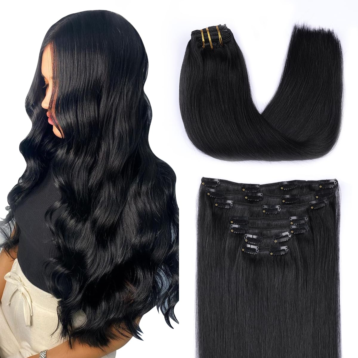 SURNEL Extensiones Clip Pelo Natural 100g 40cm 6 Piezas Rubio Platino Claro Extensiones De Clip De Humano Real Extensiones Pelo Remy Natural (C#60-40cm) — view 8