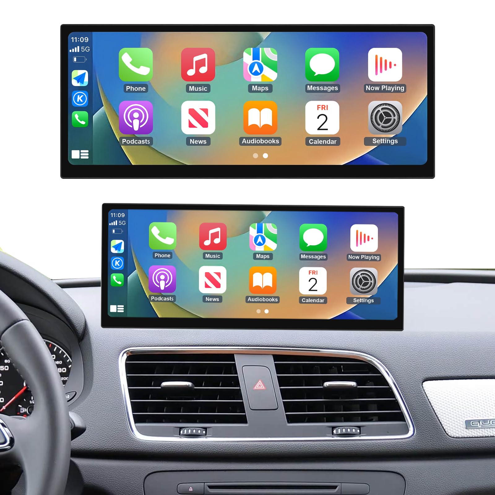 Autoradio touchscreen da 12,3 pollici con Carplay wireless e Android Auto per Audi Q3 2013-2018 con sistema 3G MMI/RMC, supporta Mirrorlink, telecamera, navigazione, Siri, musica