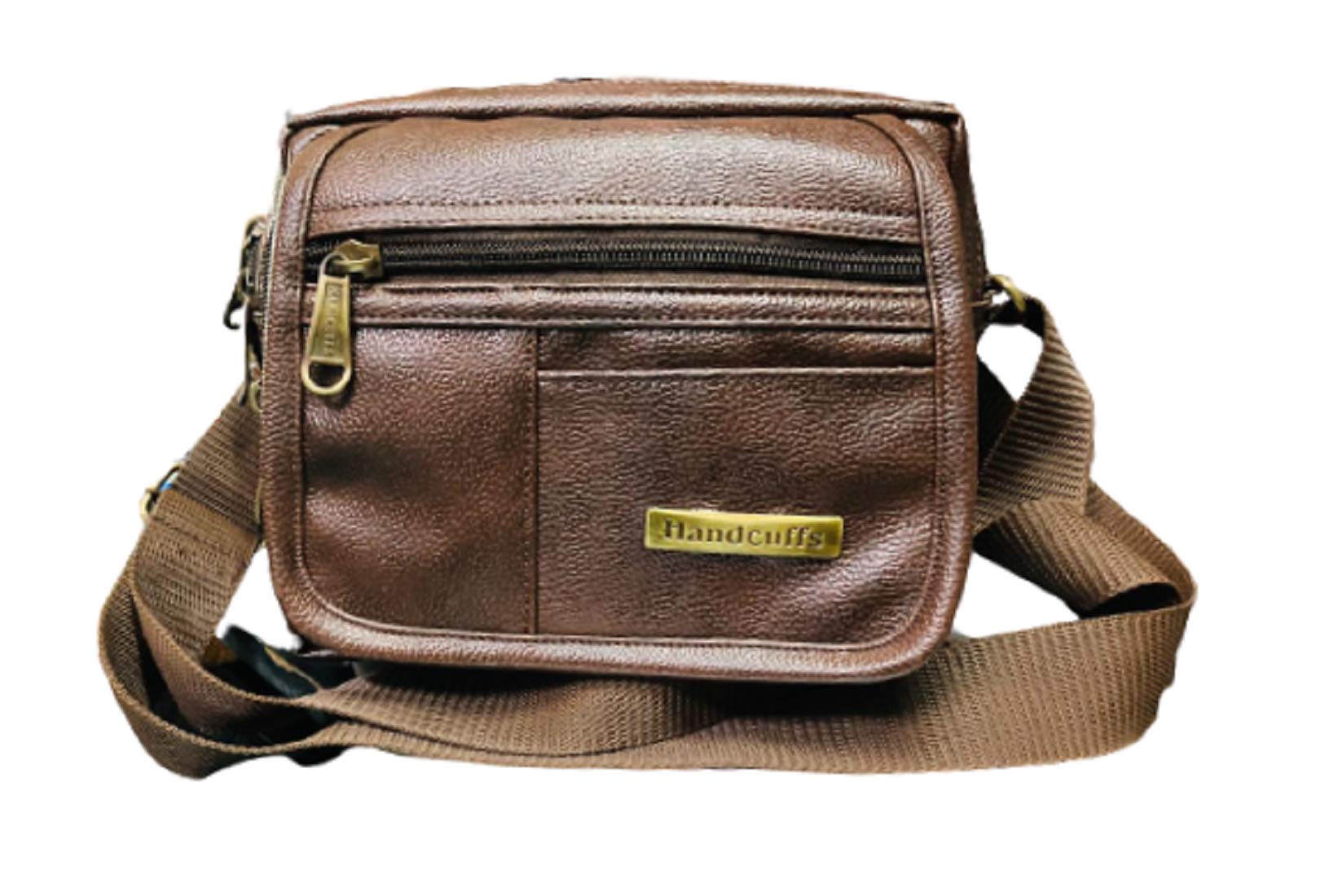 Handcuffs Small Sling Bag for Men | PU Leather Chest Slinger bag | Crossbody satchel | Corporate Gift Item | Passport Sling (Dark Brown) 4