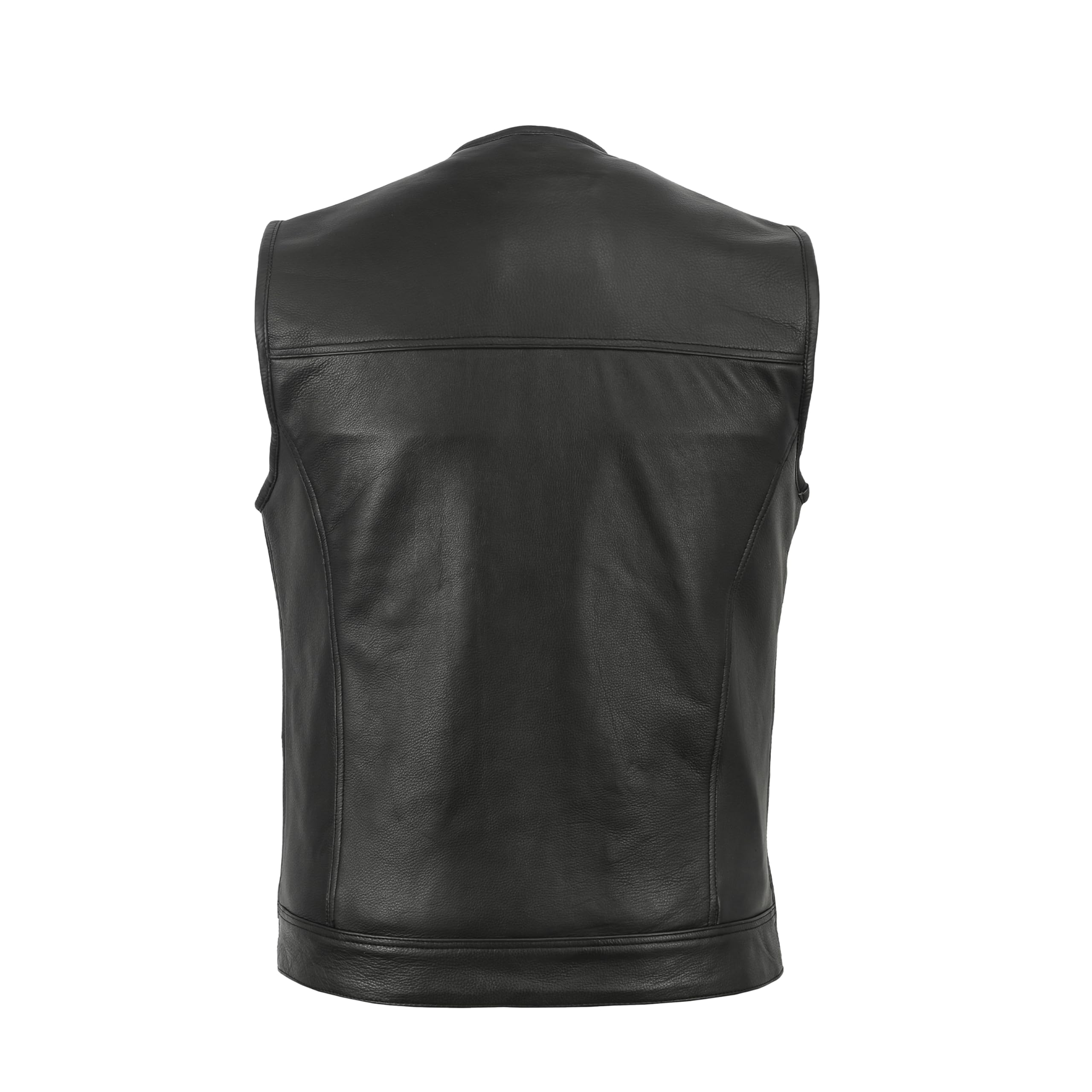 Leatherick SOA Gilet da motociclista in vera pelle da uomo senza colletto per motociclismo e moda, con tasche profonde