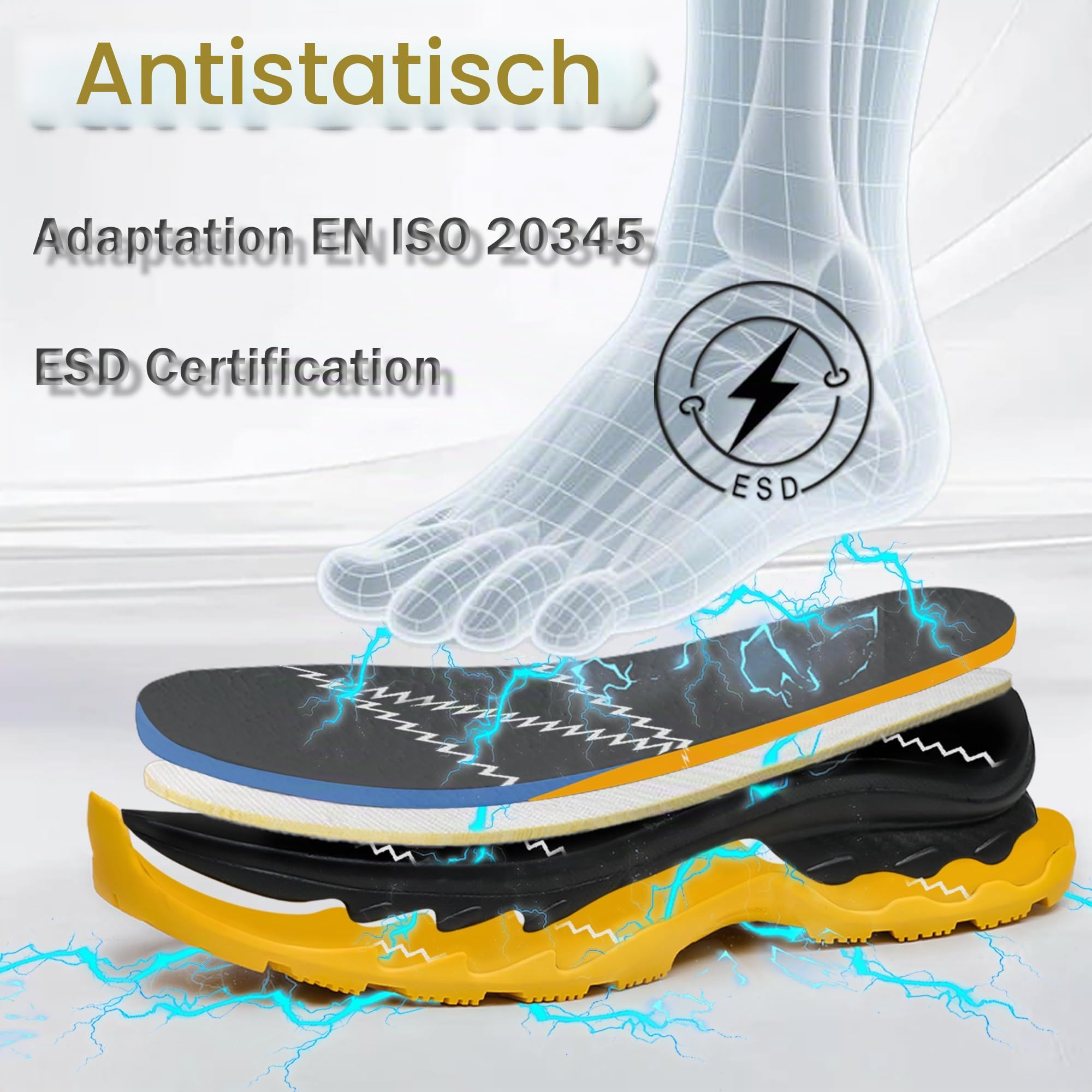 S1 ESD Sicherheitsschuhe Herren Arbeitsschuhe Damen Stahlkappenschuhe | EN ISO 20345 Elektronikindustrie Statisch Dissipativ Rutschfest Atmungsaktive Bequeme Gummisohle Industrie Logistik