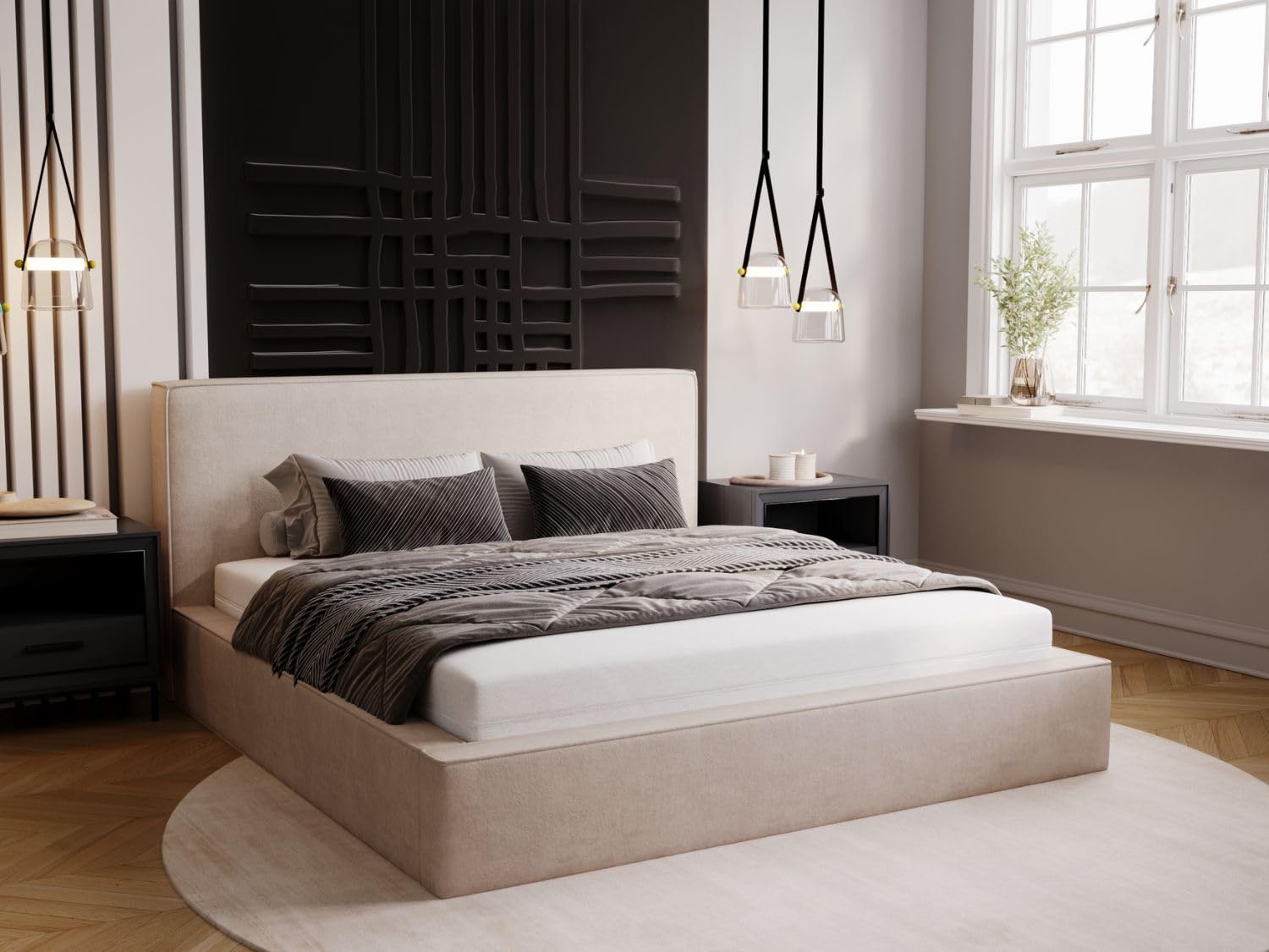 GRAINGOLD Monaco Bett – 180x200, Polsterbett mit Bettkasten, Beige