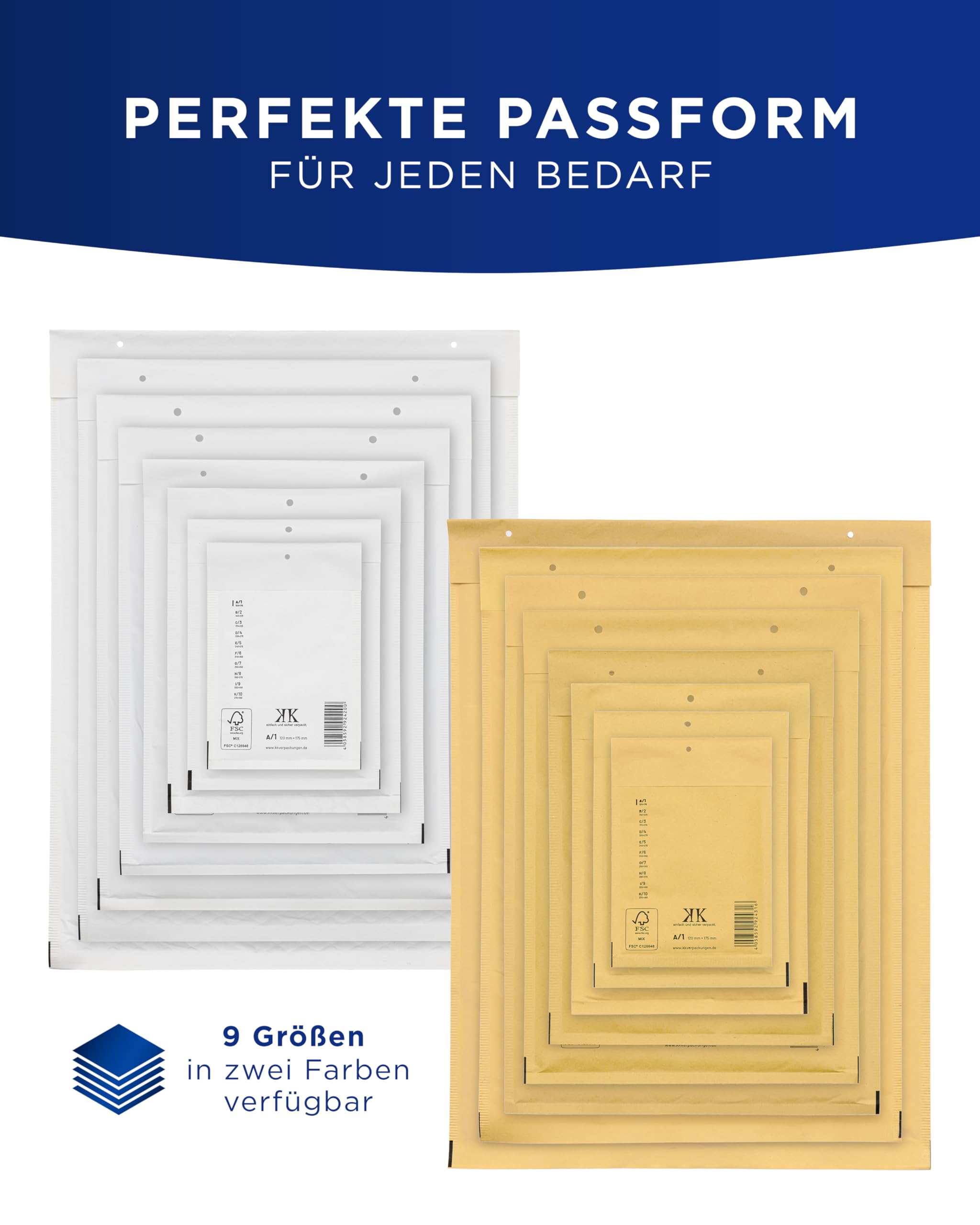 KK Verpackungen 300x Luftpolster-Versandtaschen F6 F/6 240 x 350 mm (Außenmaß) in Braun | Luftpolsterumschläge Luftpolstertaschen selbstklebend für DIN A4+