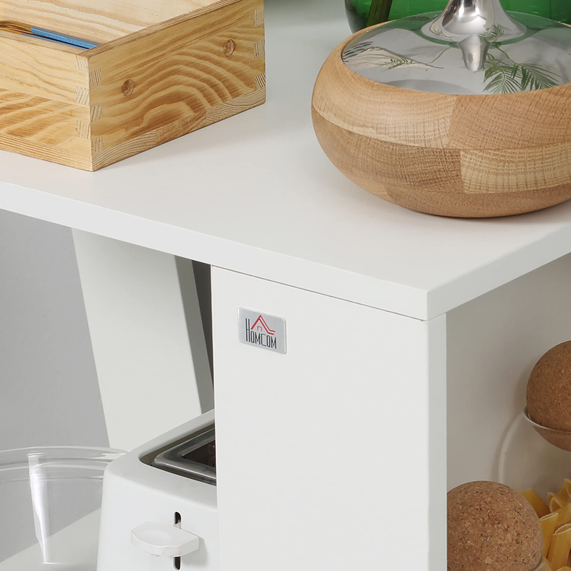 HOMCOM Carrello da Cucina in Legno con 2 Ripiani Aperti, Carrello Portavivande con Ruote Bloccabili, 60x38x77cm, Bianco