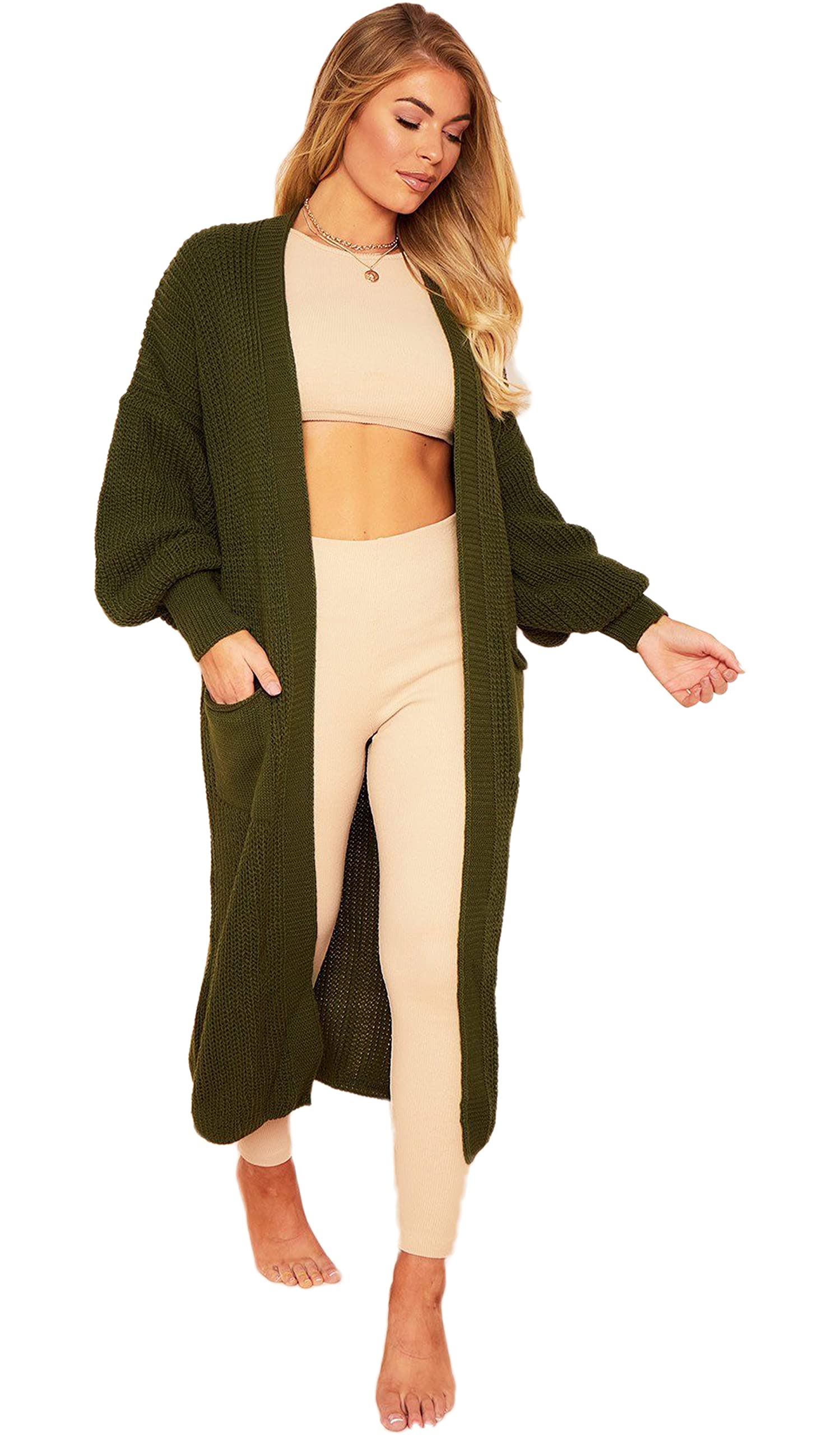 Crazy Girls Girls Khaki Crazy Womens Balloon Sleeve Cardigan, Sm (Uk 8-10)