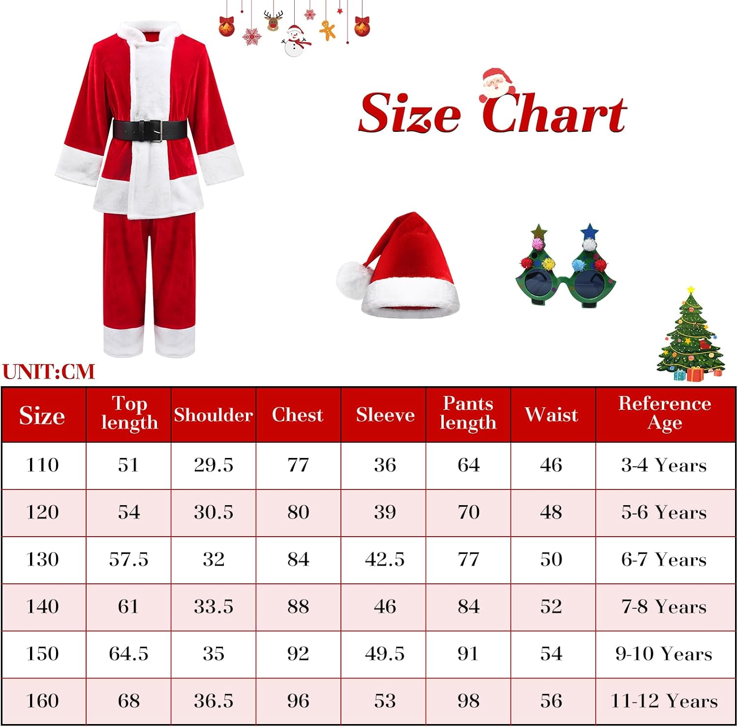 Kids Christmas Santa Costume Suit Cosplay Deluxe Plush Claus Costume for Boys Girls Halloween Christmas Party Outfits