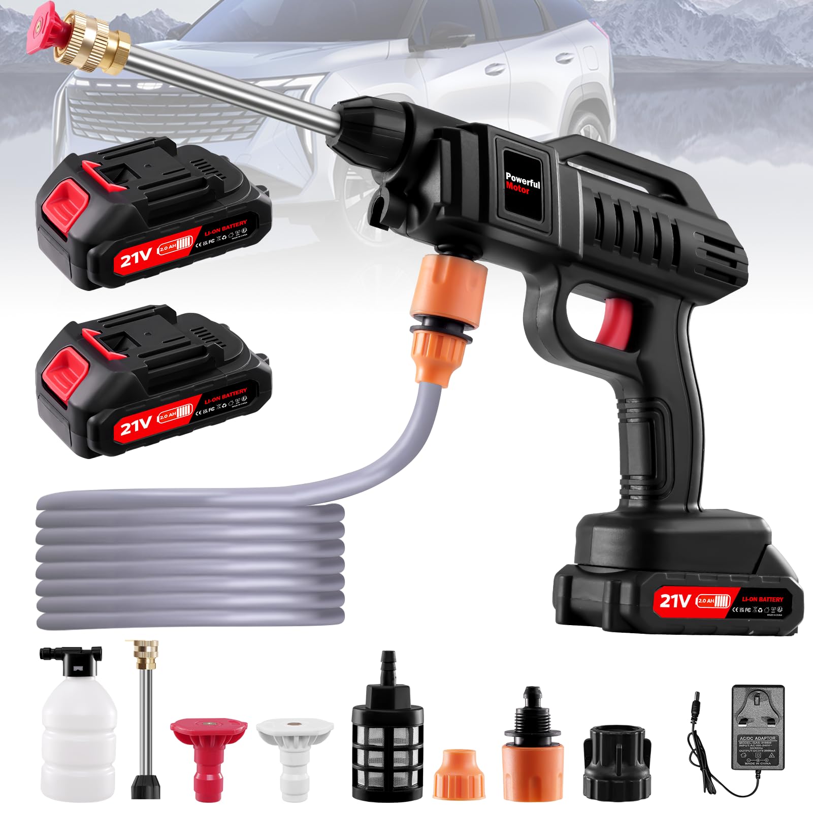 Cordless Pressure Washer, 21V 1500W Portable Pressure Washer, 60Bar/870 PSI High Power Washer Machine with 2 Nozzles, 2 Battery, 5m Hose Cordless Jet Washers/Pressure Washers for Car Floor Outdoor — image 1