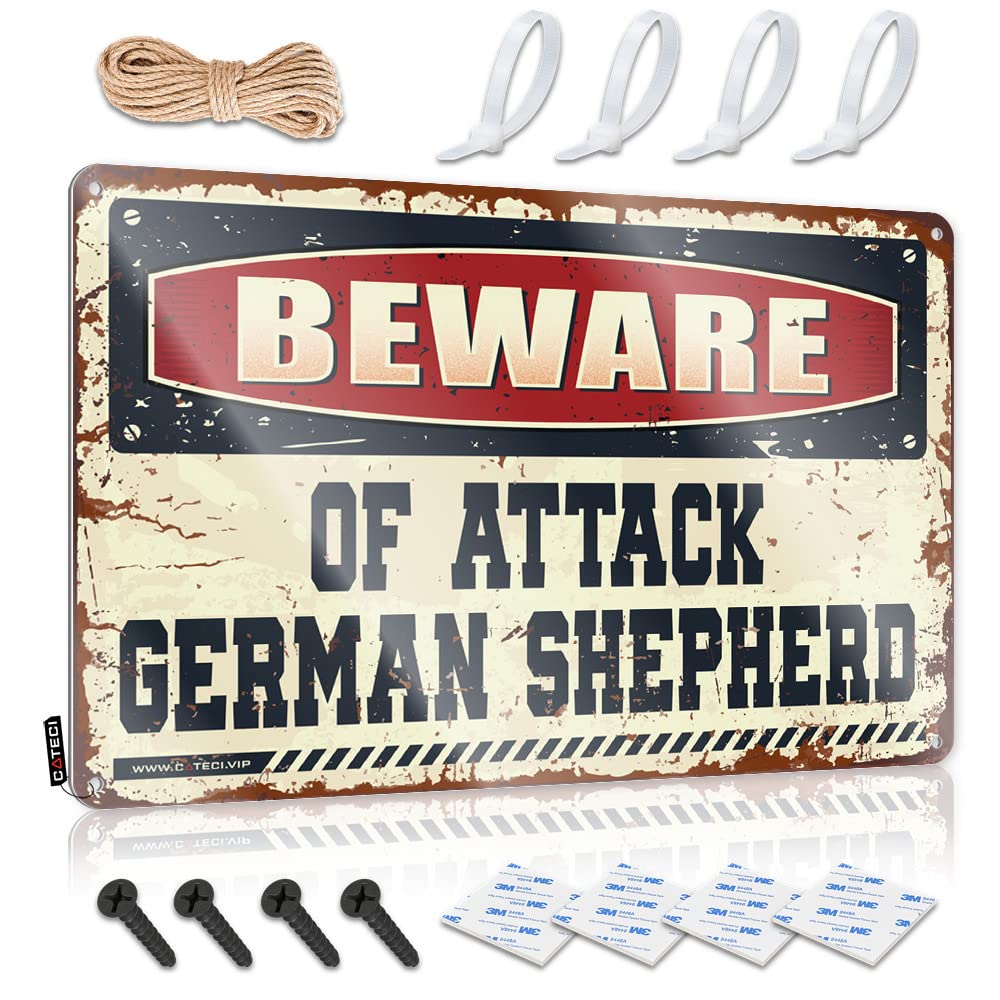 Fzfn Colour Funny Sign Vintage Ready To Hang - Beware Of Attack German Shepherd Sweet For Dining(30X40cm)