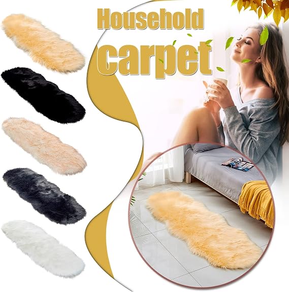 Ultra Soft Faux Fur Rug - 2x5 Feet 17 Colors Faux Sheepskin Fur Area Rug Shaggy Couch Cover Seat Cushion Furry Carpet Beside Rugs for Indoor Bedroom,Living Room Runner,Dorm Room (Black)