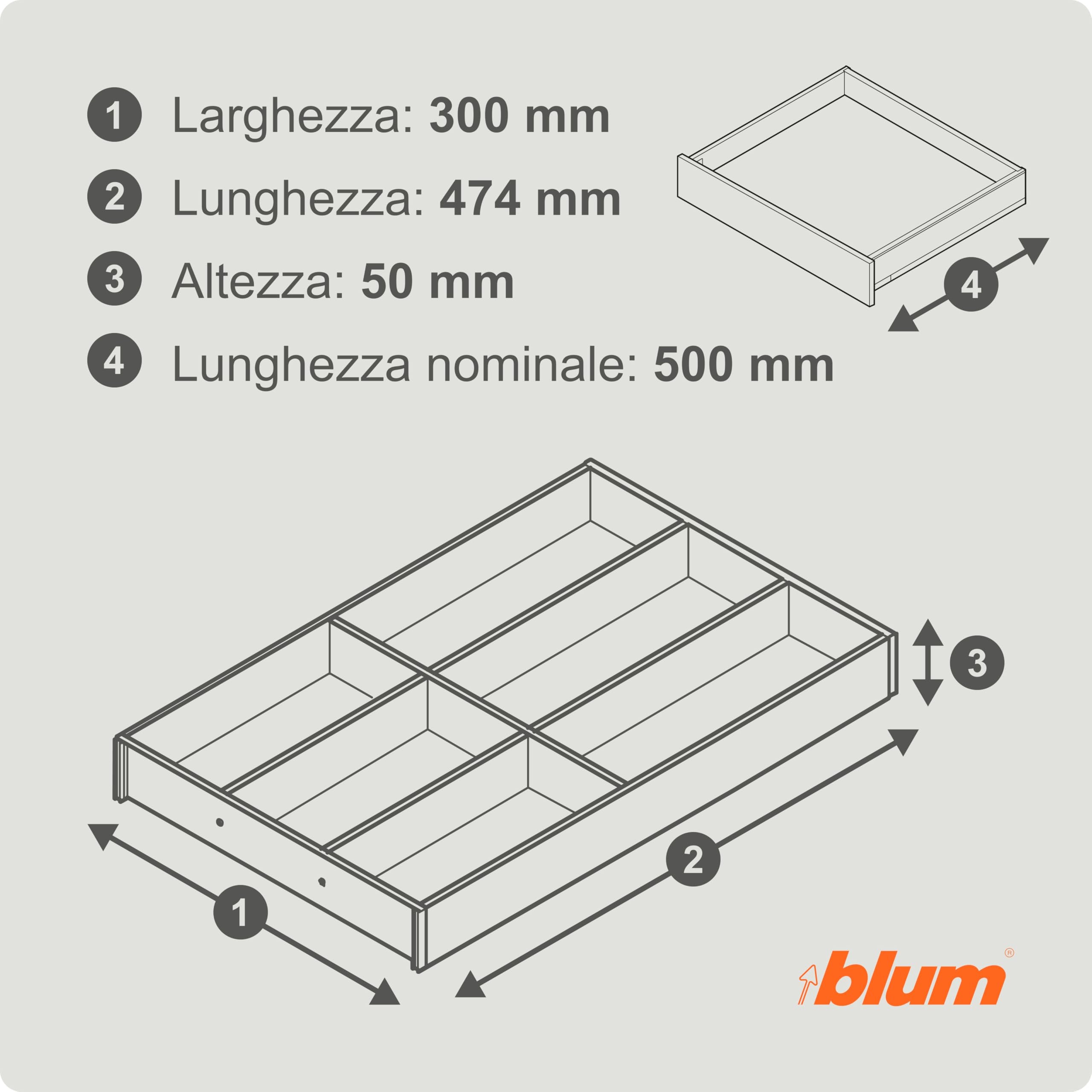 Blum AMBIA-LINE portaposate | organizer cassetto premium per cucine e mobili moderni | protegge, ordina e organizza posate con chiarezza | con piedini antiscivolo | 47 × 30 × 5 cm | Rovere Nebraska