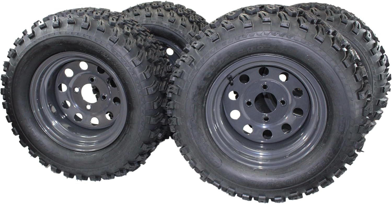 Antego Tire & Wheel (Set of 4) 23x10.50-12 4 Ply Golf/ATVUTV/RTV Tires & Charcoal Gray/Grey Wheels ATW-013