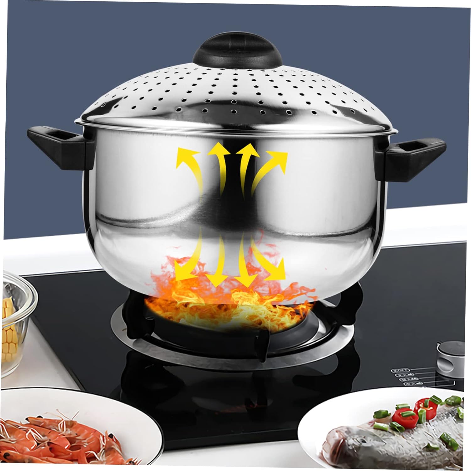 Stainless Steel Noodles Cooking Pot Strainer Lid Efficient Drain Pasta Pot Non-stick Cooking Utensil for Gas Stove for Soups and Noodles