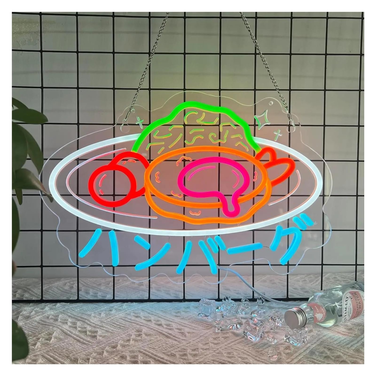 néon signe Enseigne Lumineuse LED Style Japonais Hamburg Steak, Intensité Variable, Luminaire Décoratif D'intérieur Pour Restaurant Boutique Café 41cmx27cm
