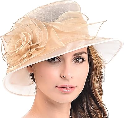 Women Floral Wedding Dress Tea Party Derby Racing Hat (Apricot)