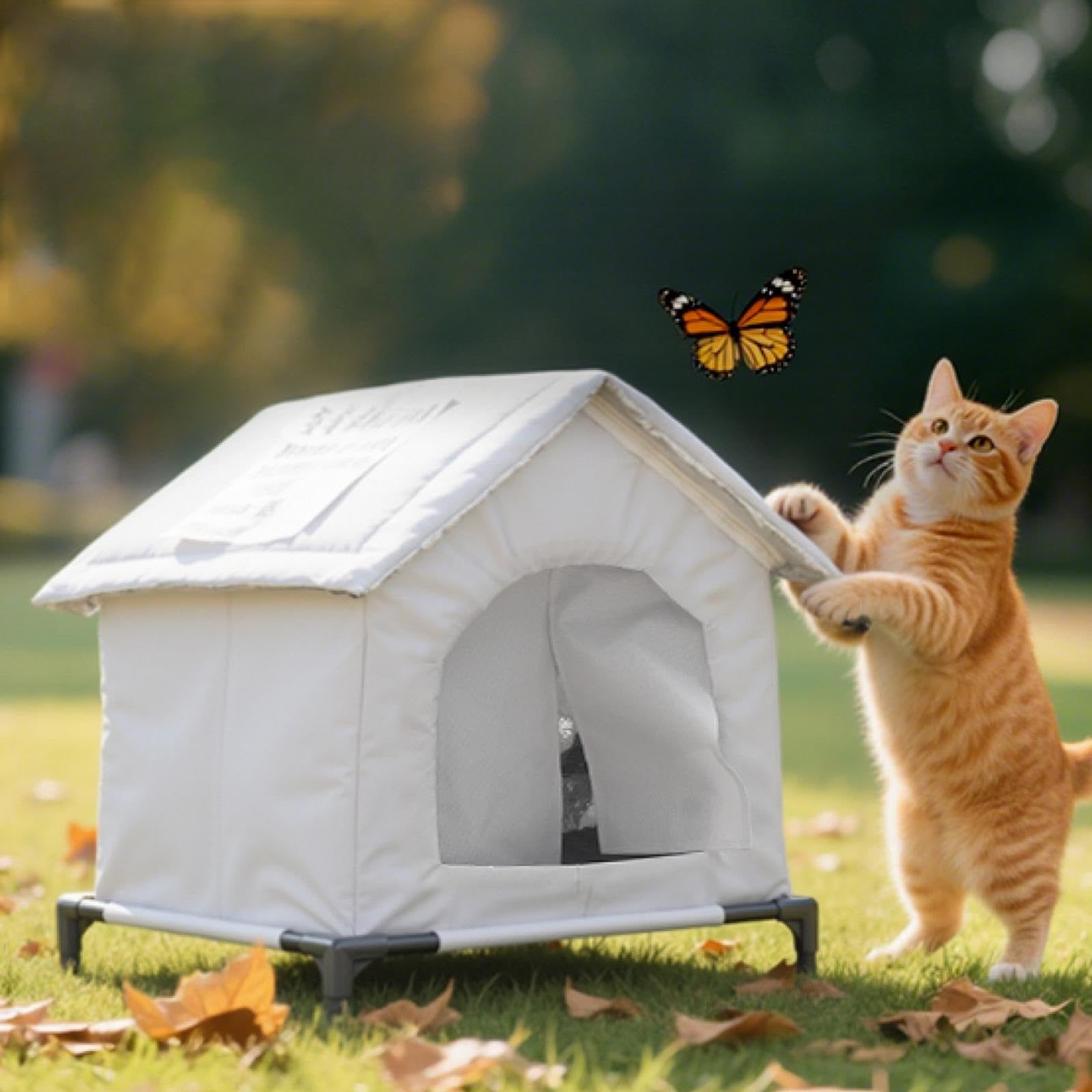 Gralara Niche pour Chat Extérieur avec avec Pieds Surélevés, Niche Isotherme Imperméable et Résistant au Vent pour Hiver, Abri pour Chats Errants et Petits Chiens, M