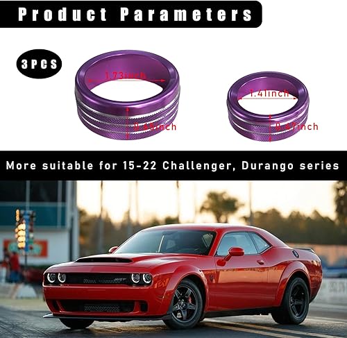 Miniatura 2 de 3 piezas de cubierta de botón de interruptor de aire acondicionado, anillos de aleación de aluminio para AC compatibles con Challenger Durango