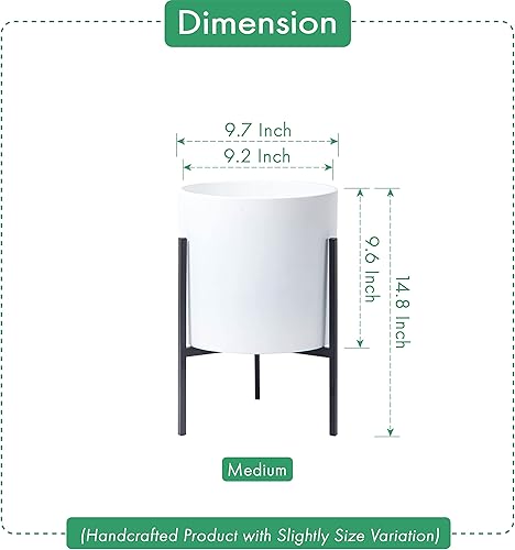 Miniatura 3 de D'vine Dev Maceta Mid Century de resina de fibra de vidrio con soporte de hierro, 10 pulgadas, negro mate, 96-A-2-M