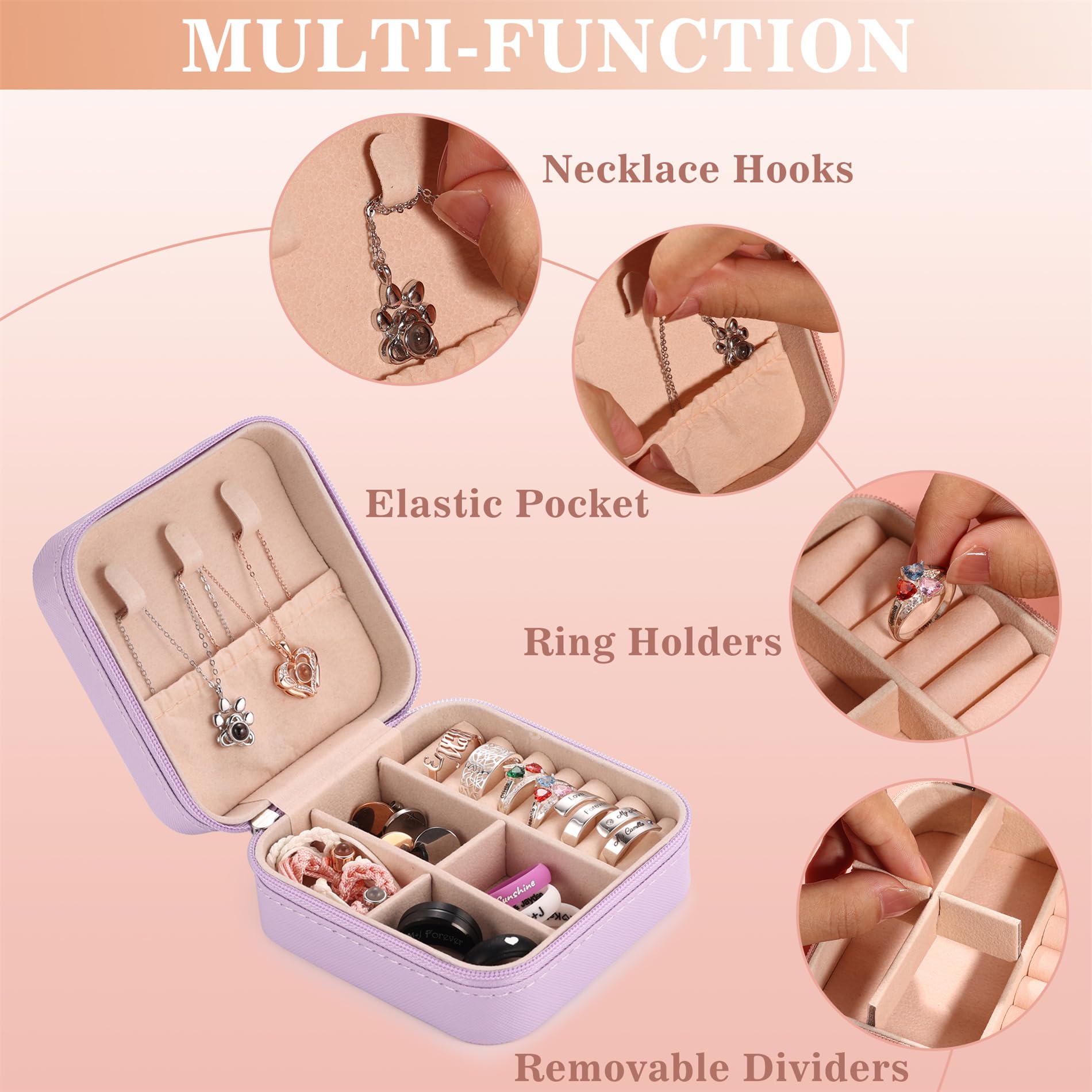 Étui à bijoux de voyage personnalisé avec nom de naissance et fleur, boîte à bijoux