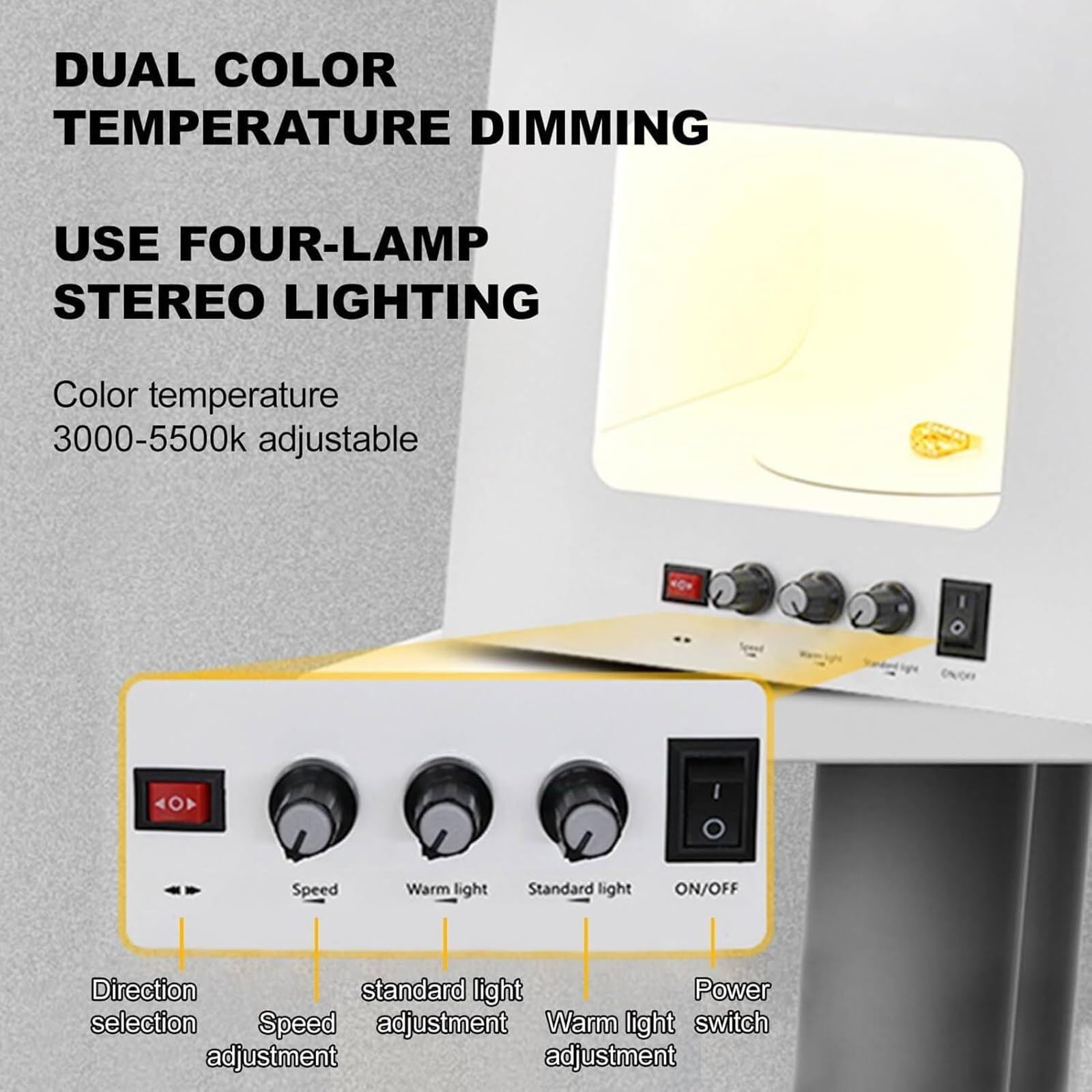 Kit Scatola Luminosa For Gioielli, Giradischi Dimmerabile A 360° | Utilizzo: Gioielli, pietre preziose, piccoli oggetti | Piatto girevole: girevole a 360°, dimmerabile |(T20)