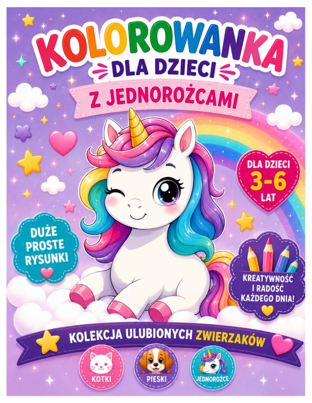 Kolorowanka dla Dzieci z Jednorożcami Magiczne obrazki dla dzieci 3–6 lat: Urocze jednorożce do kolorowania • Duże ilustracje • Magiczna kreatywna zabawa