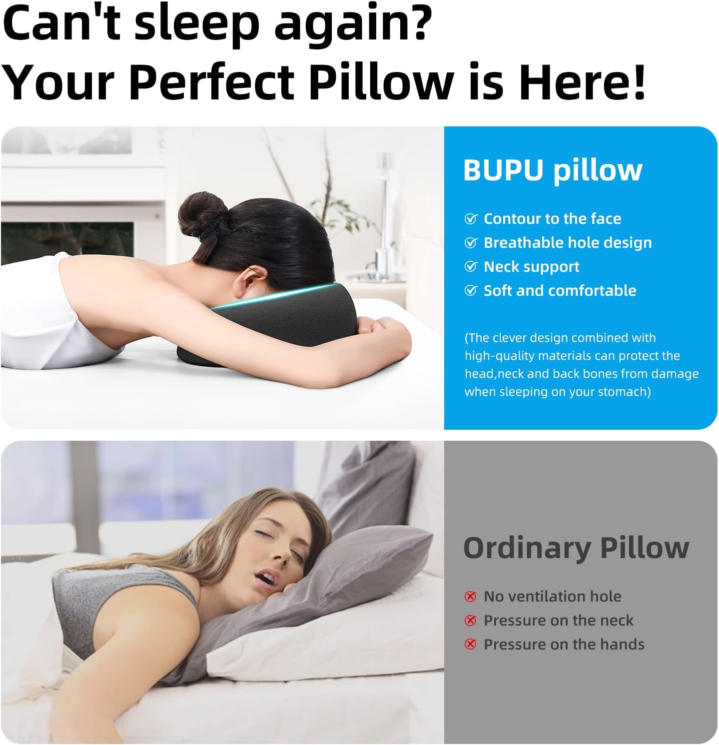 Face Down Pillow for Massage - Eye Surgery Face Pillow， Suitable for Massage Beds and Home Sleep， with Memory Foam， and Removable Pillowcase (Dark Gray)