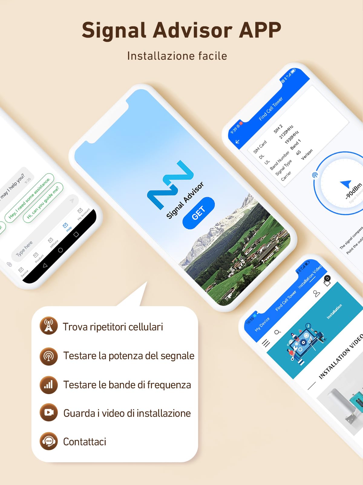 Amplificatore Segnale Cellulare 5G 4G LTE 3G GSM Ripetitore per Casa sulla Banda 3, 7, 8 e 20 per TIM Wind Tre Iliad e altro con Schermo Intelligente