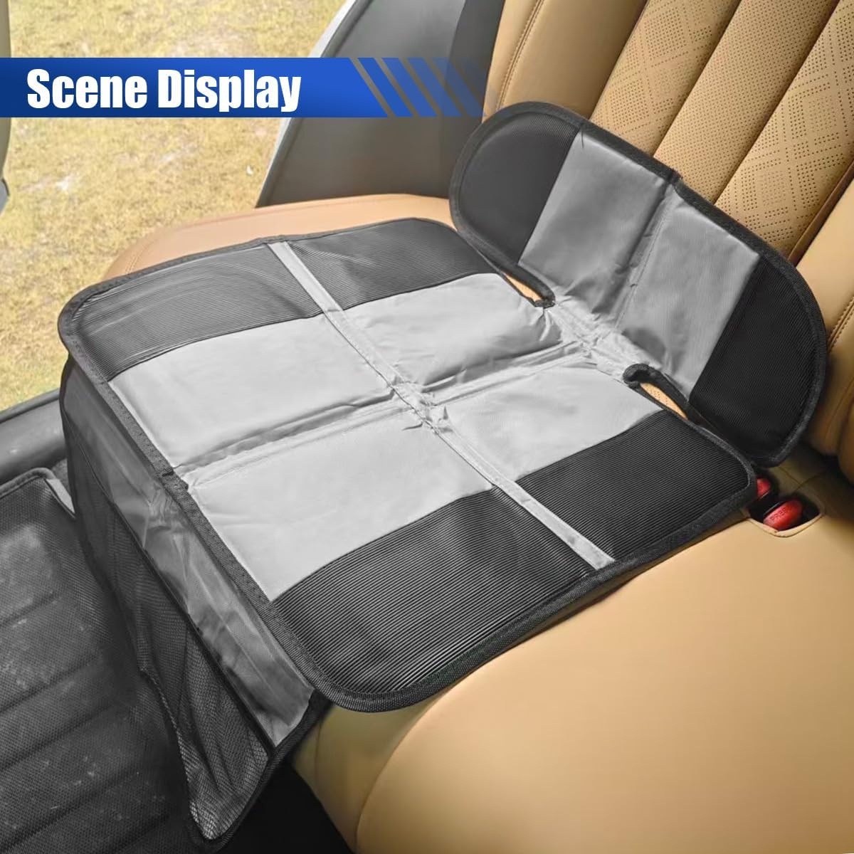 Car Seat Protector, Thick Car Seat Cover with Mesh Storage Pockets for Baby Carseat, Non-Slip Auto Interior Seats Protection Mat for Most Cars (Gray)