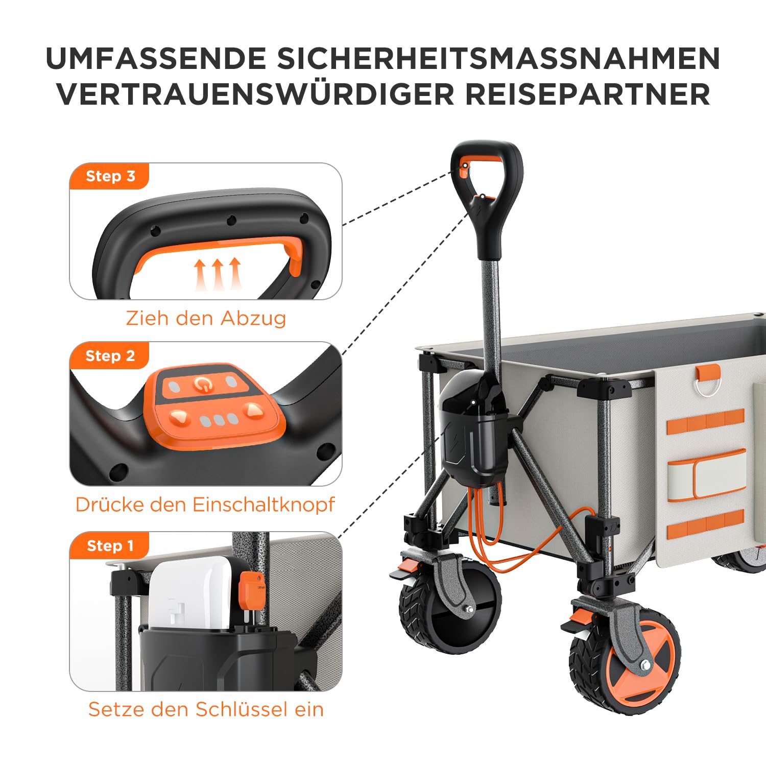 Litheli Carrello a mano boller, elettrico, pieghevole per esterni, con doppio motore e freni, capacità da 150 l e portata da 60 kg, per campeggio, giardino, spiaggia, shopping (Beige)