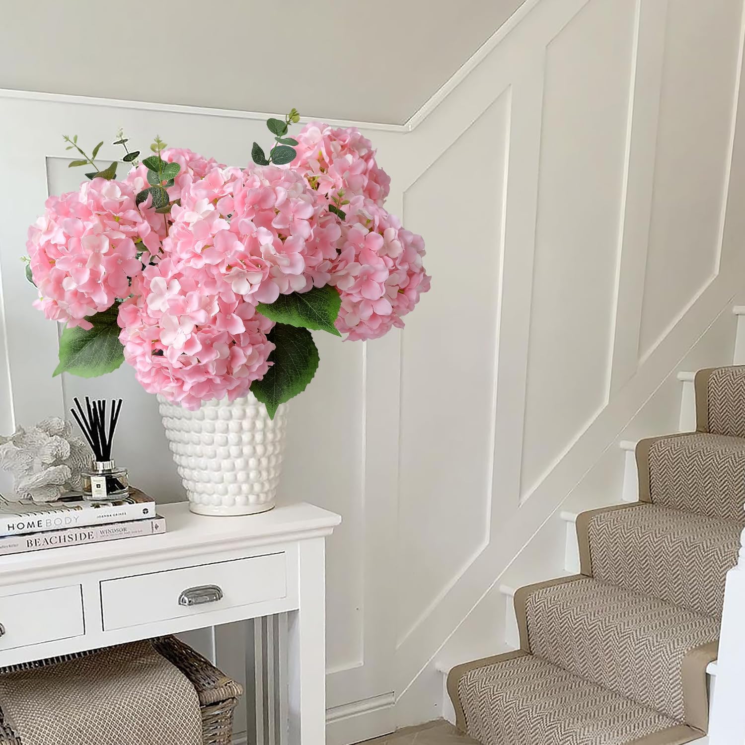 Light Pink Flowers Silk Artificial Hydrangeas, 5Pcs 20Inch Lifelike Large Flowers with Stems, Full Artificial Flowers for Wedding Bouquet Table Centerpieces Spring Home - Image 7