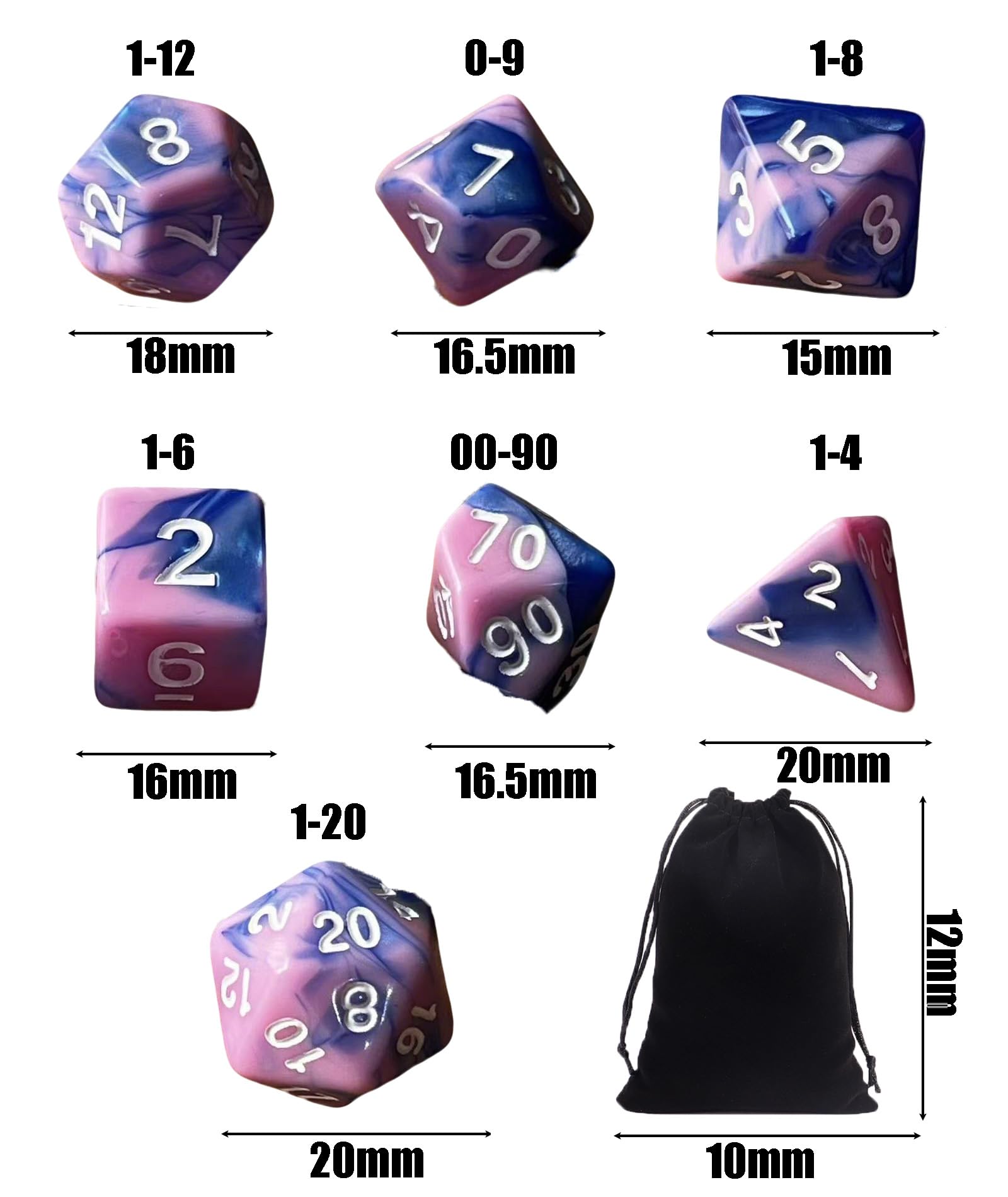 7 Pcs DND Dice Set, DND Dice Set, Premium Polyhedral Dice for Dungeons and Dragons, MTG, RPG, Tabletop Games, Includes D4-D20 with Black Storage Pouch