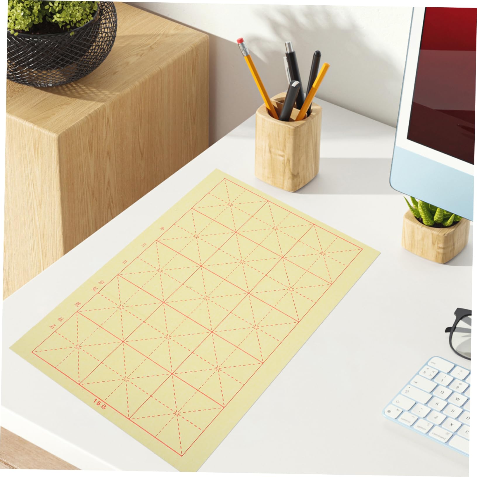 SHINEOFI Papel de Caligrafía para Principiantes con Rejilla de Arroz para Práctica de Pincel, 20 Juegos de Hojas para Caligrafía y Escritura Artística