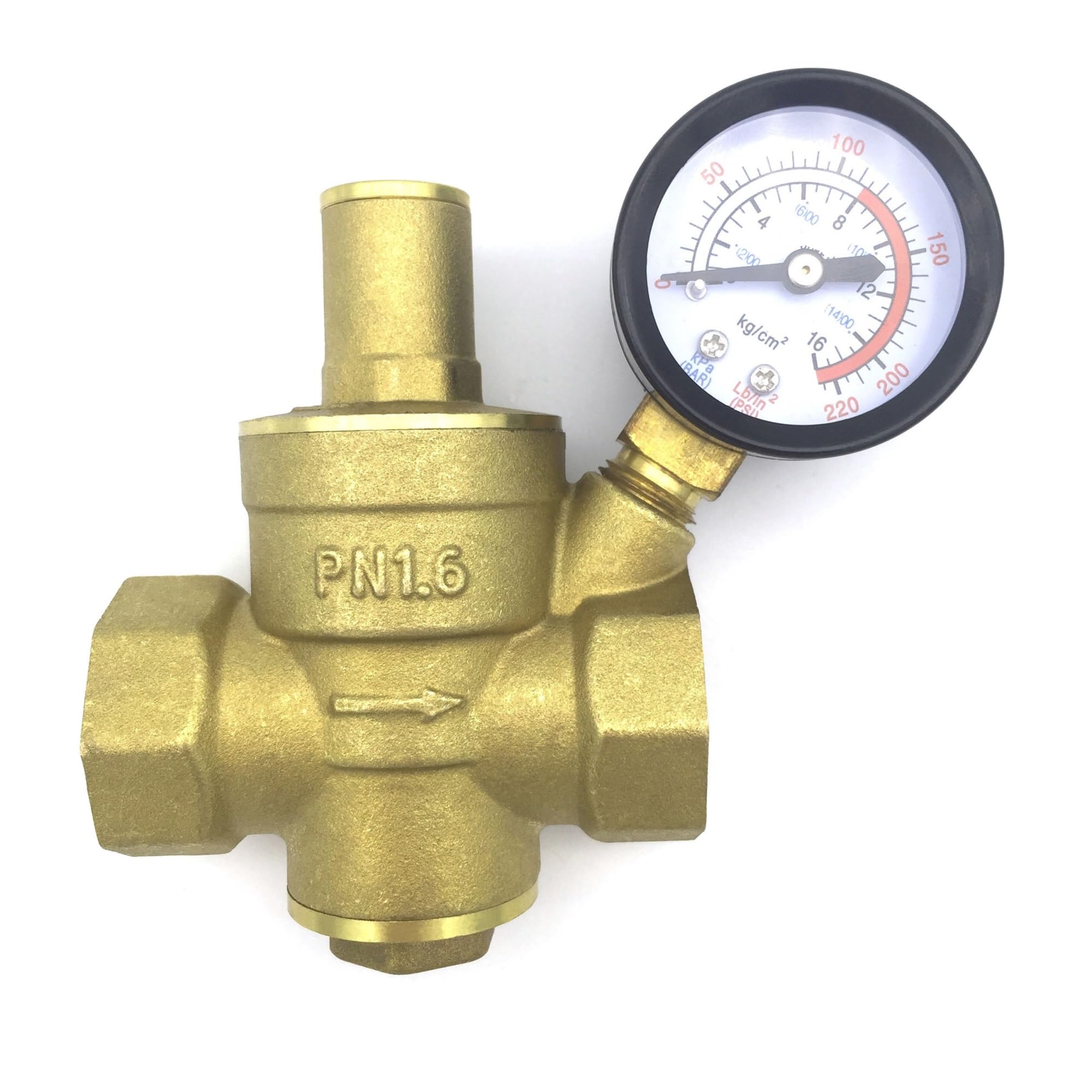 Válvula reductora y de mantenimiento de presión de latón DN15, regulador de 1/2 ", válvula de alivio de presión ajustable, manómetro adecuado for válvulas de agua, petróleo y gas(Size:Without Gauge)