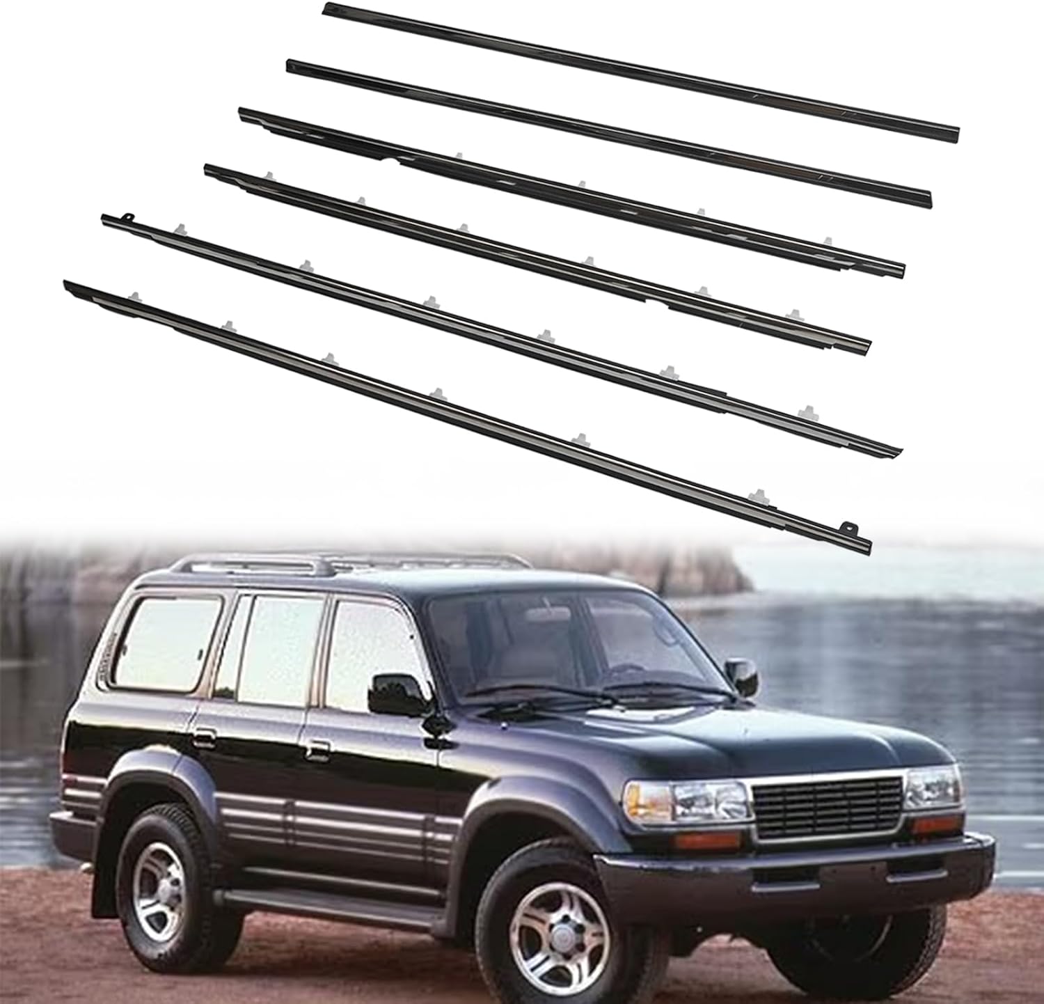 6 Pcs Car Outer Door Window Weatherstrip Moulding Trim Compatible with Toyota Lexus Vehicle 1991-1997 Land Cruiser LX450, Replace#7571060021 7572060021 7573060020 7574060020 7566060020 7567060020