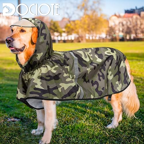 Miniatura 6 de Impermeable para perros con correa ajustable para el vientre y agujero para la correa, sudadera con capucha con tira reflectante, impermeable,