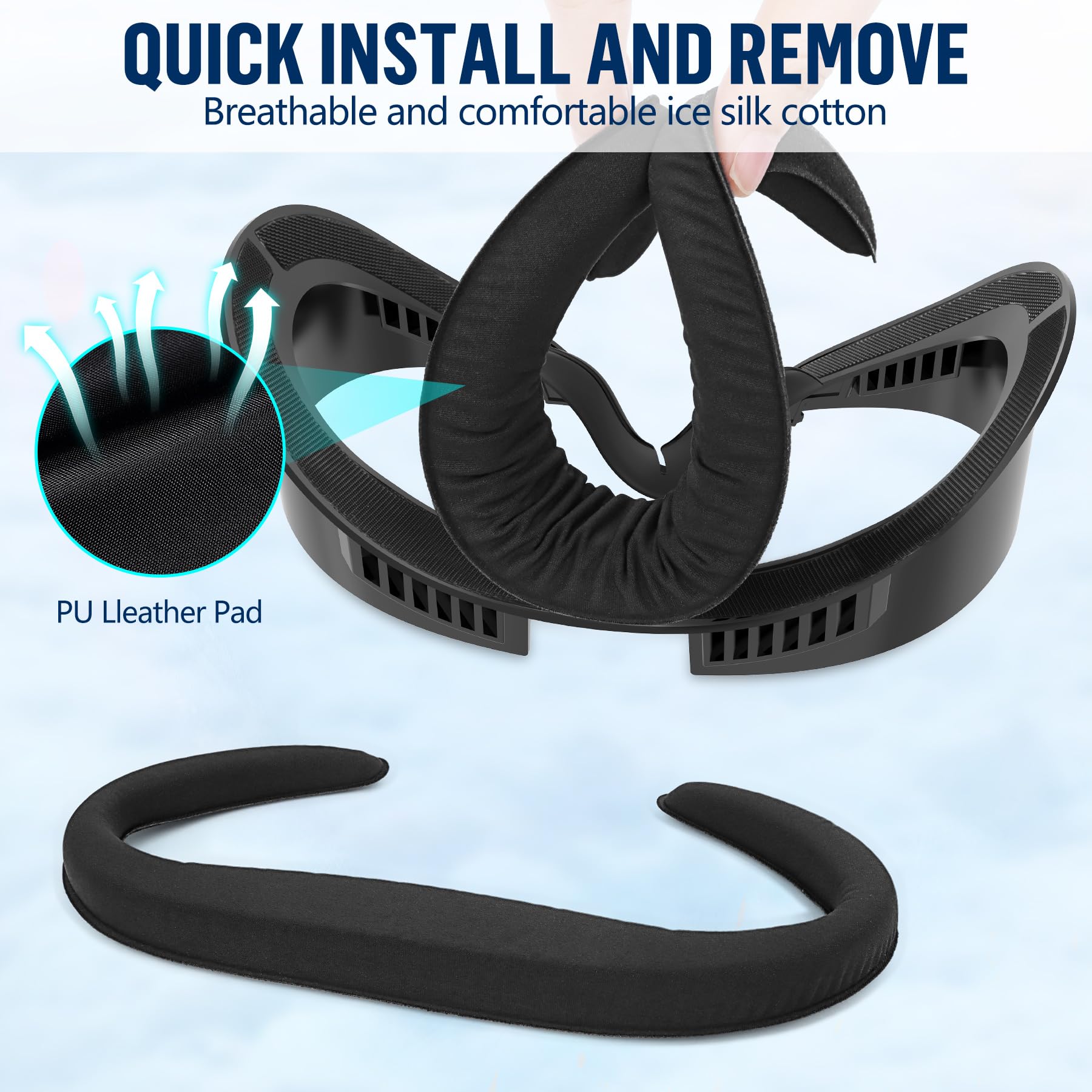 Cubrebocas e interfaz facial para accesorios Meta Quest 3S, espuma de piel sintética suave y algodón de seda de hielo, cojín de repuesto para Oculus Quest 3S, diseño a prueba de sudor y circulación de