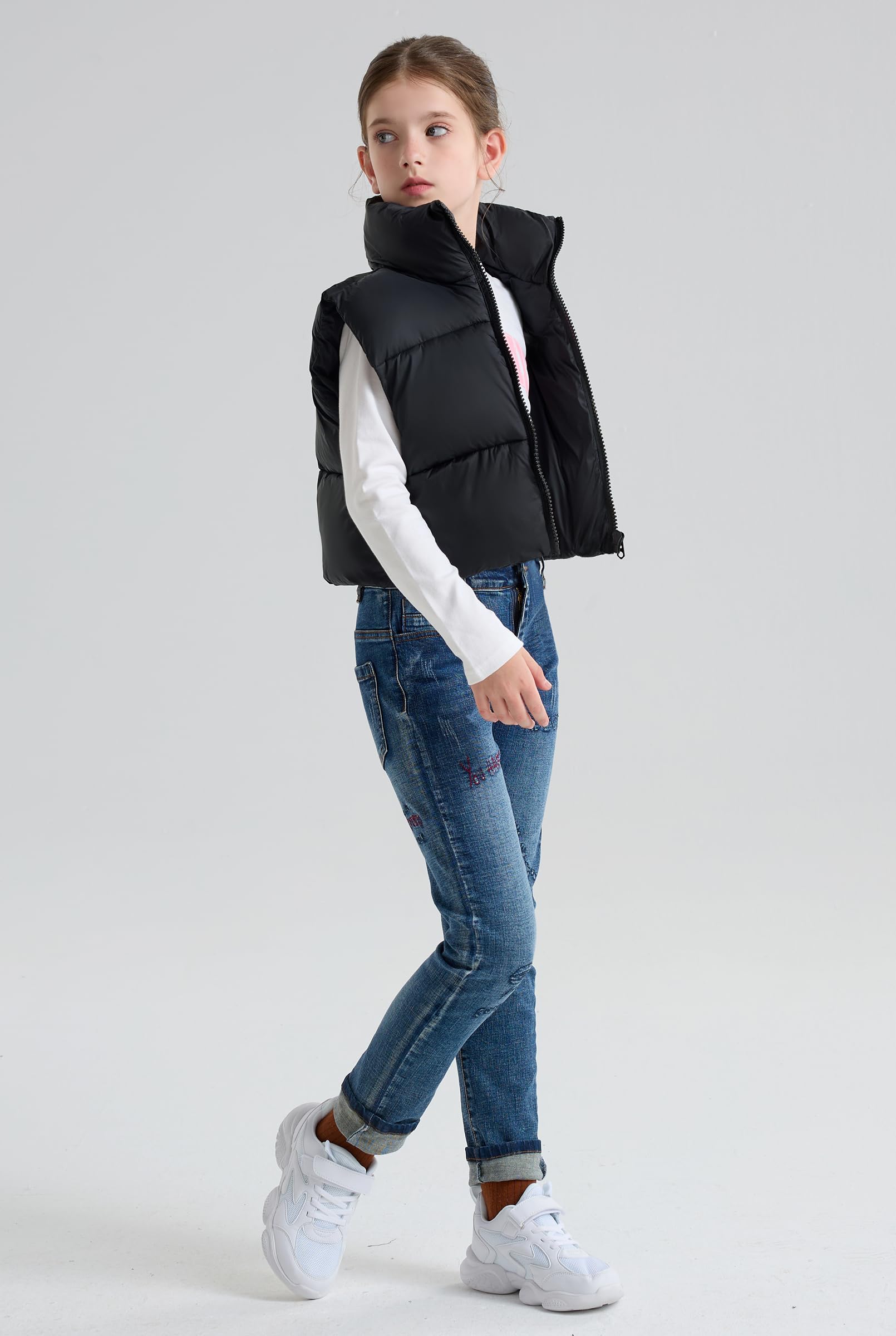 maoo garden Gilet Matelassé D'hiver Pour Filles En Court Tronqué Léger Résistant À L'eau Pour Jeunes Filles Sans Manches
