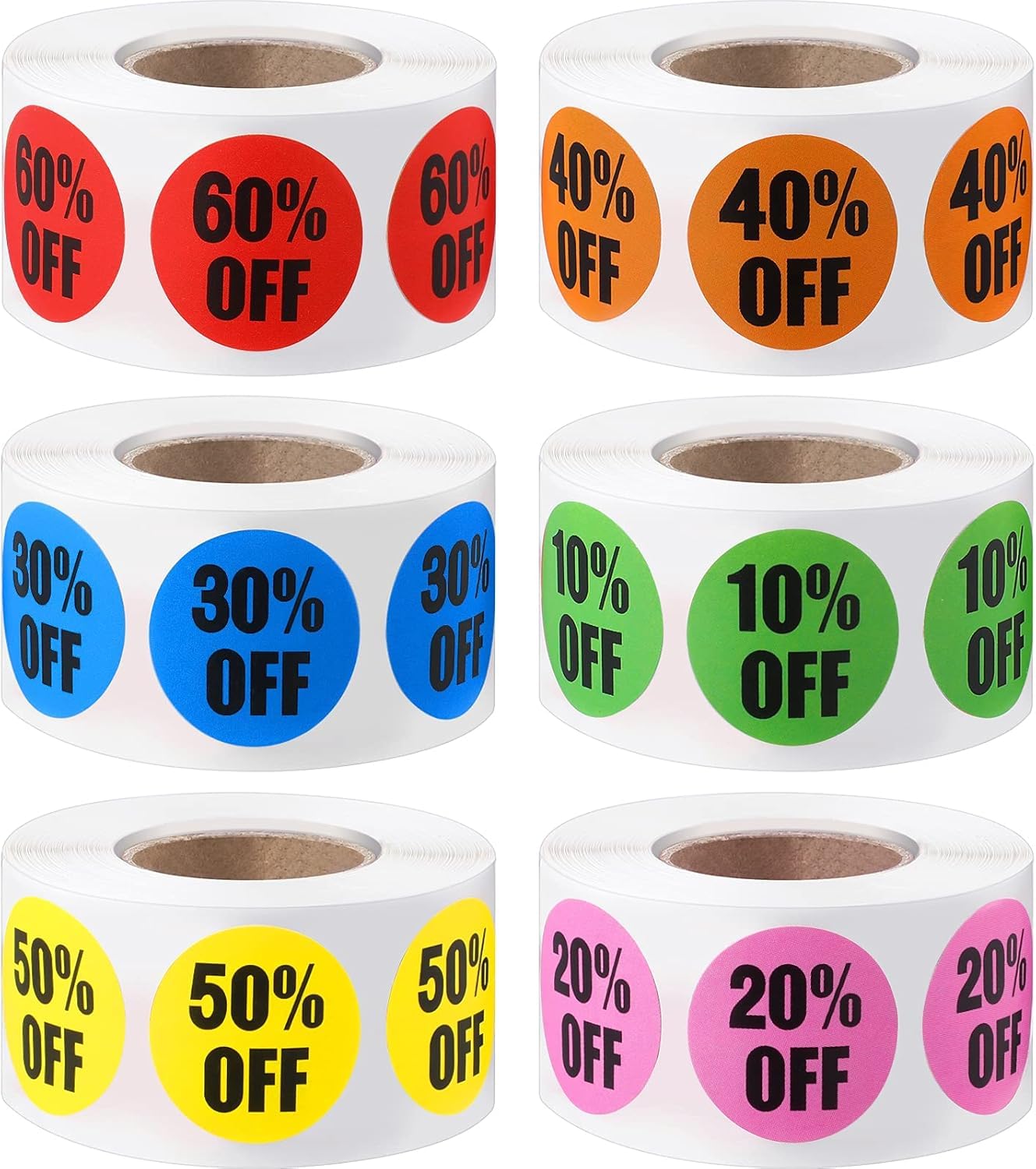 Store2508 Discount Percentage Stickers |6 Rolls | 3000 Pcs| 1 Inch Round Multi-Color Labels (10%, 20%, 30%, 40%, 50%, 60% Off) – Retail Sale, Clearance, Promotion, Store Price Tags-picture-25