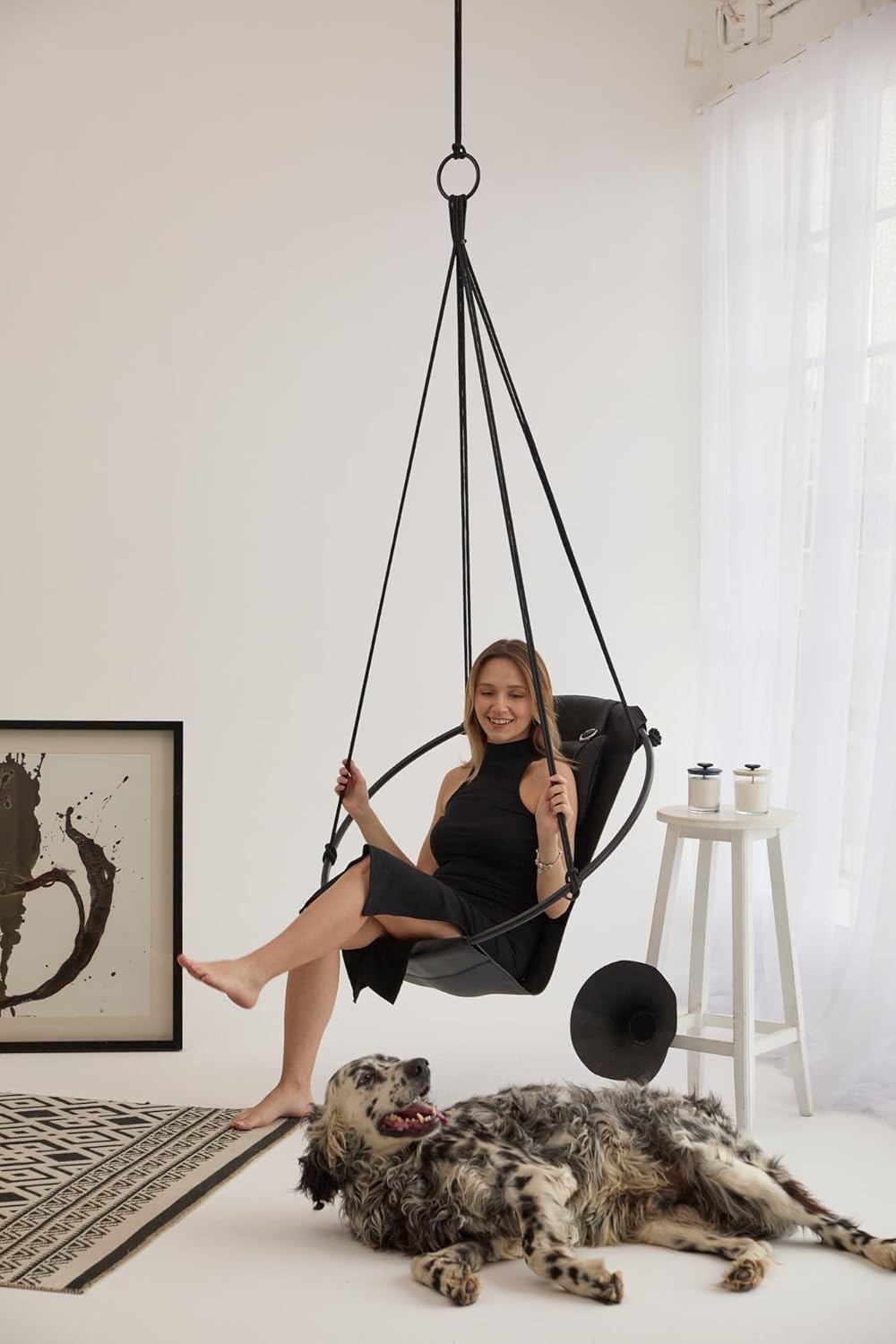 Hanging Egg Chair - Handmade Scandinavian Style Hammock Swing Chair, Hanging Chair for Bedroom, Indoor & Outdoor Patio Swing, Double-Layered Faux Leather