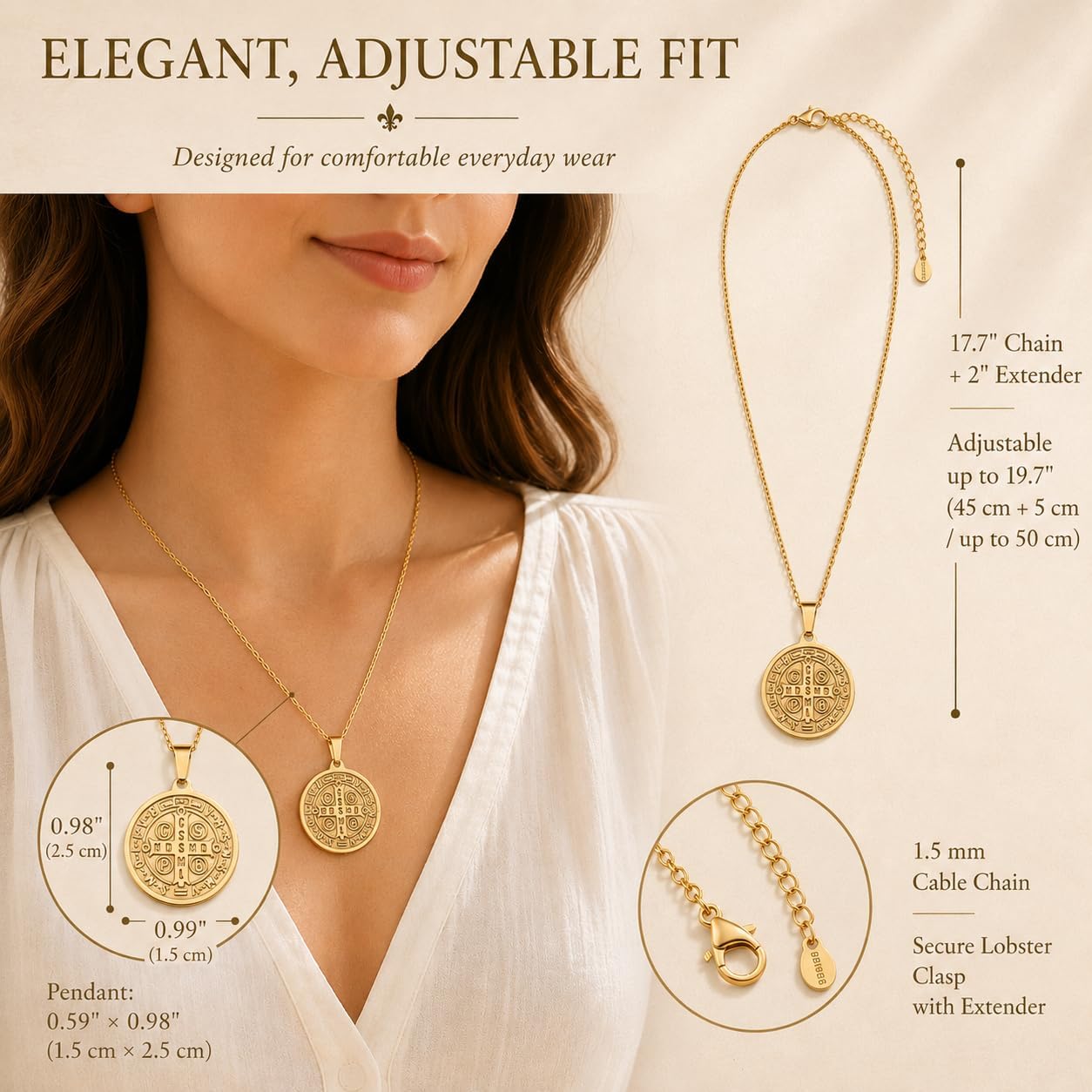18K Gold Plated St. Benedict & Miraculous Medal Necklace