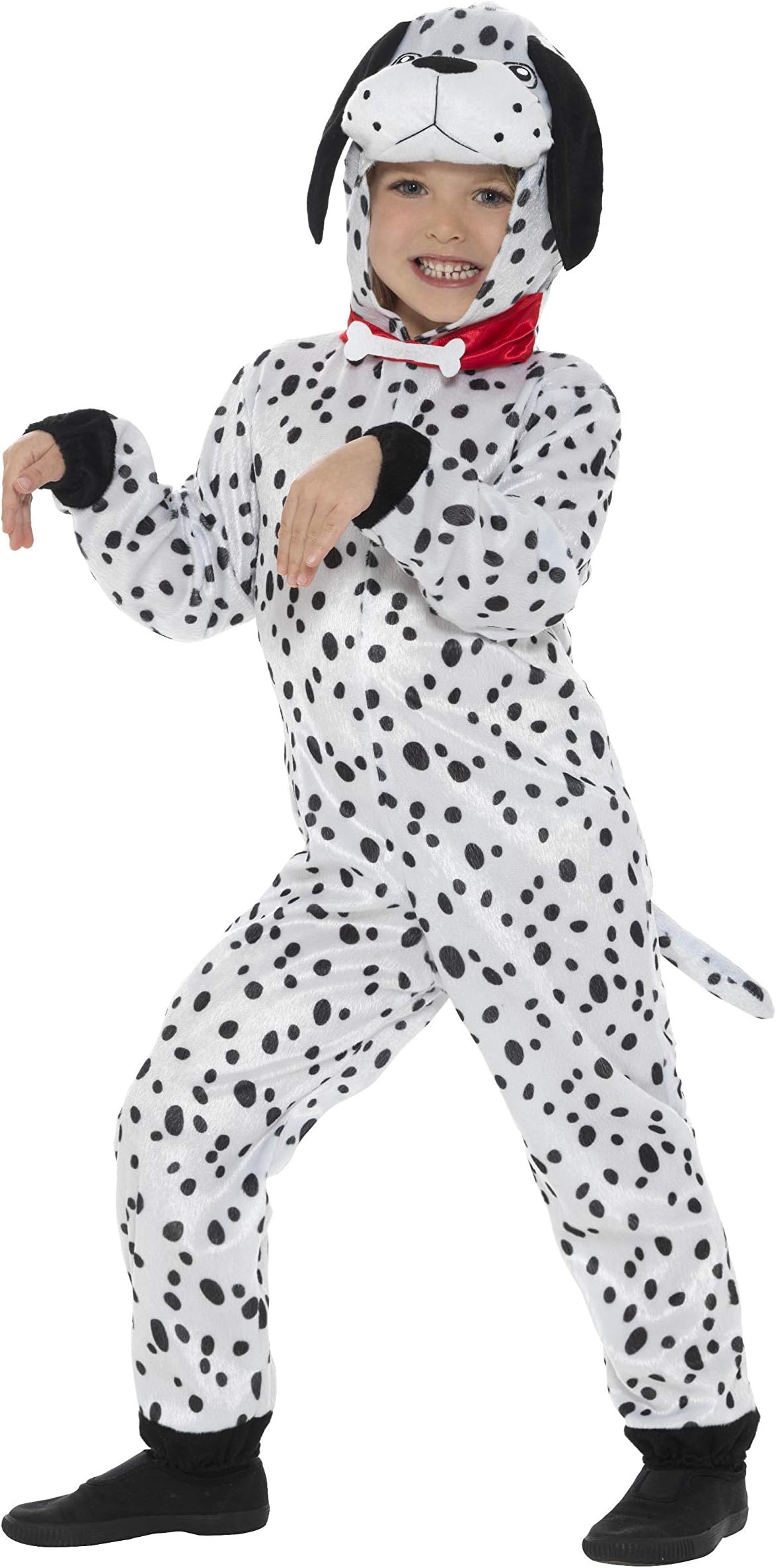 Smiffys Dalmatian Costume, Black & White with Hooded Jumpsuit & Tail, Children's Animal Fancy Dress, Animal Dress Up Costumes
