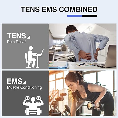 Miniatura 10 de NURSAL - TENS - Máquina masajeadora de pulso con 24 modos de doble canal estimulador muscular EMS para terapia de alivio del dolor recargable con 12