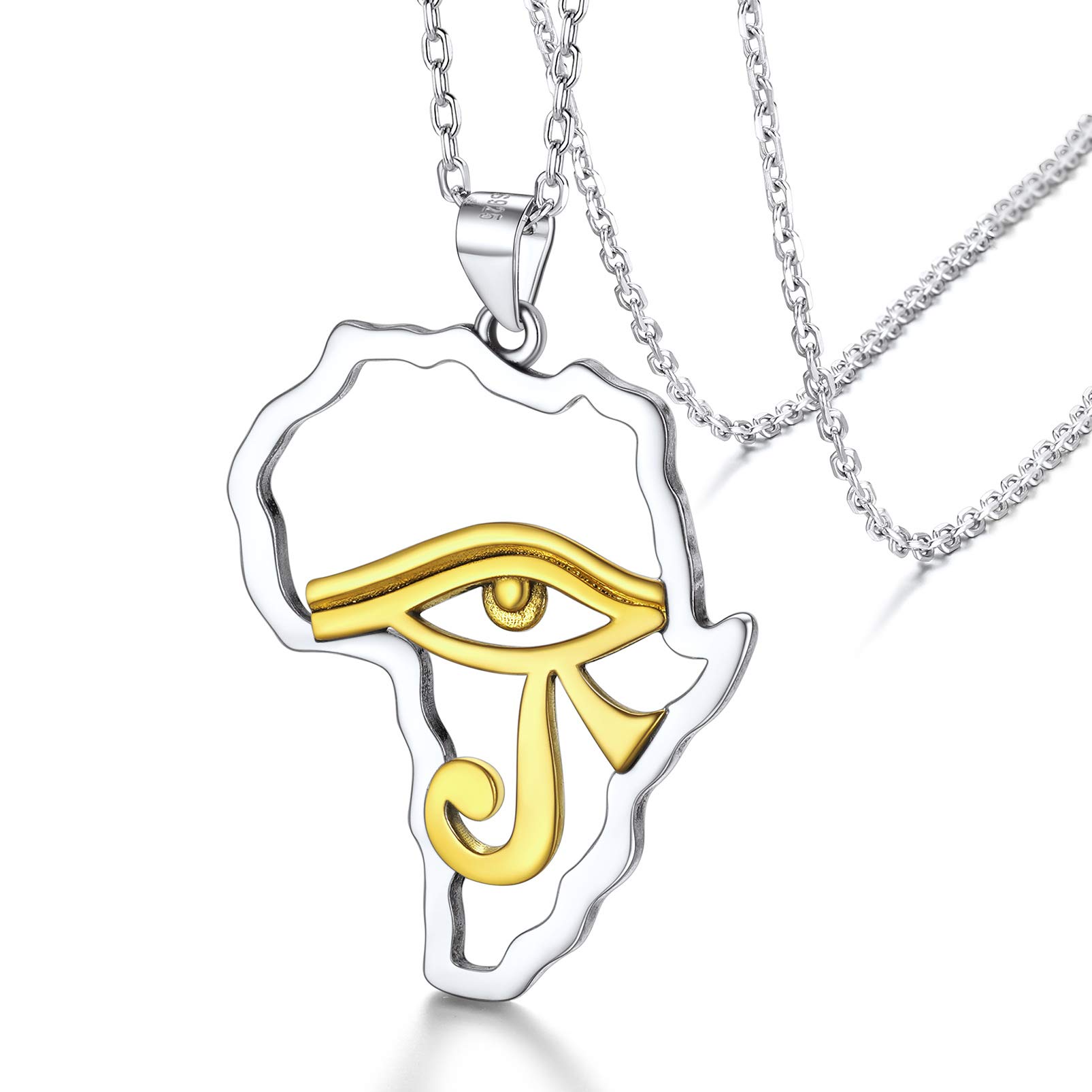 African Jewelry Eye of Horus Pendant Necklace Sterling Silver Coptic Ankh Cross Necklaces for Women Men