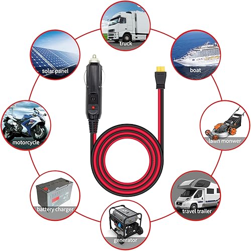Miniatura 4 de Enchufe de cigarrillos de 10 pies a conector XT60 de 14 AWG de cobre puro de 24 V12 V, enchufe para encendedor de cigarrillos para panel solar,