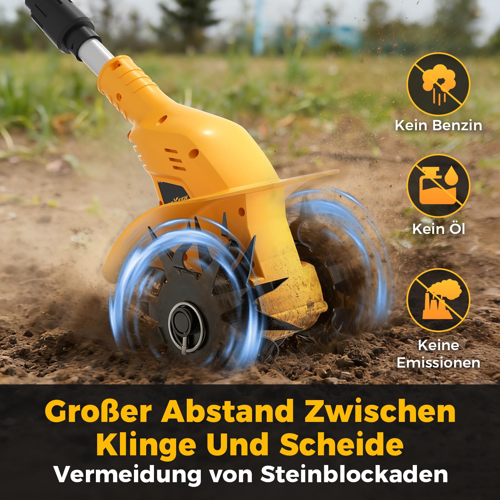 Motocultor eléctrico de 21 V, Equipado con Dos baterías de 3,0 Ah, Ancho de Trabajo de 20 cm, Profundidad de Trabajo de 16 cm, Adecuado para parterres, Campos y labores agrícolas.