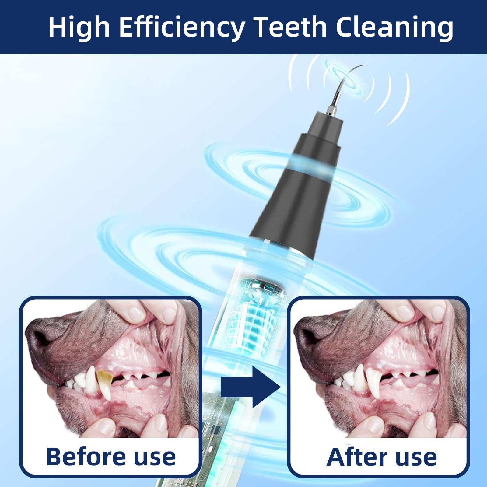 Herramienta de eliminación de placa dental: kit de limpieza de dientes de perro, raspador dental para sarro y placa, 3 modos de limpieza, carga USB, herramientas de limpieza de dientes con